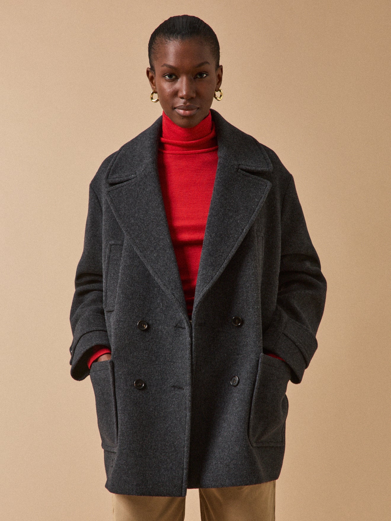 Manteau caban lainage uni femme