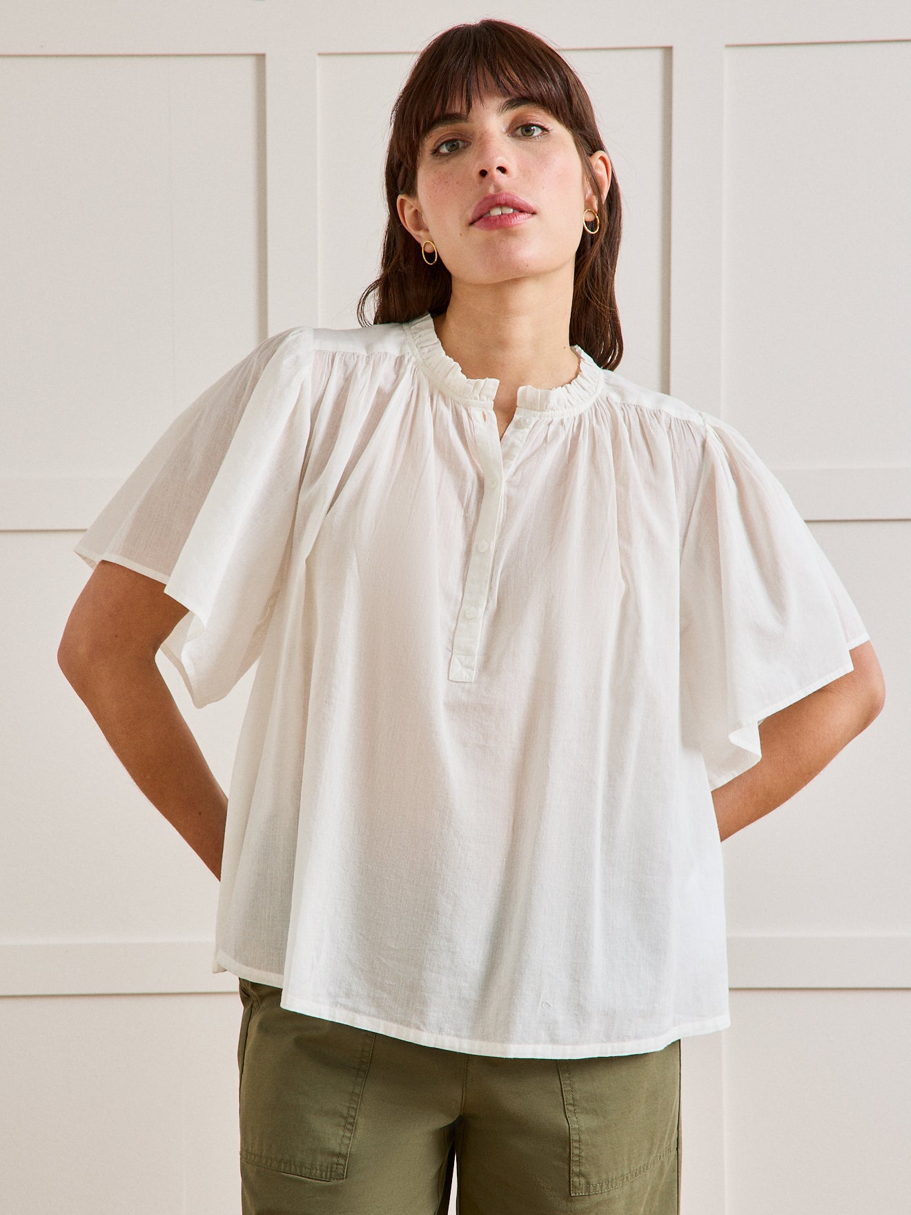 Chemisier Haut Voile Femme Top Voile De Coton Manches Papillon Femme