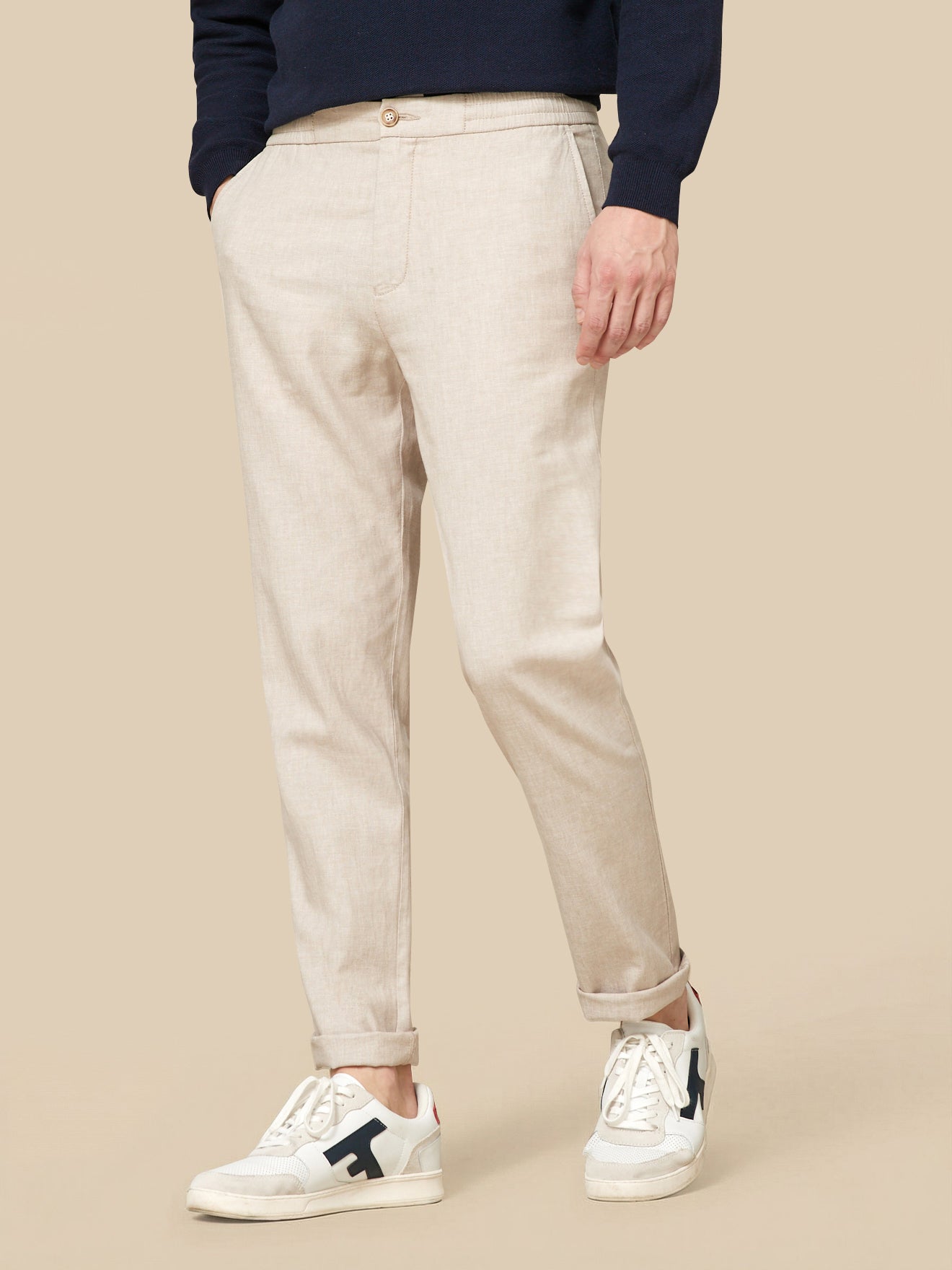 Pantalon taille élastiquée coton et lin homme