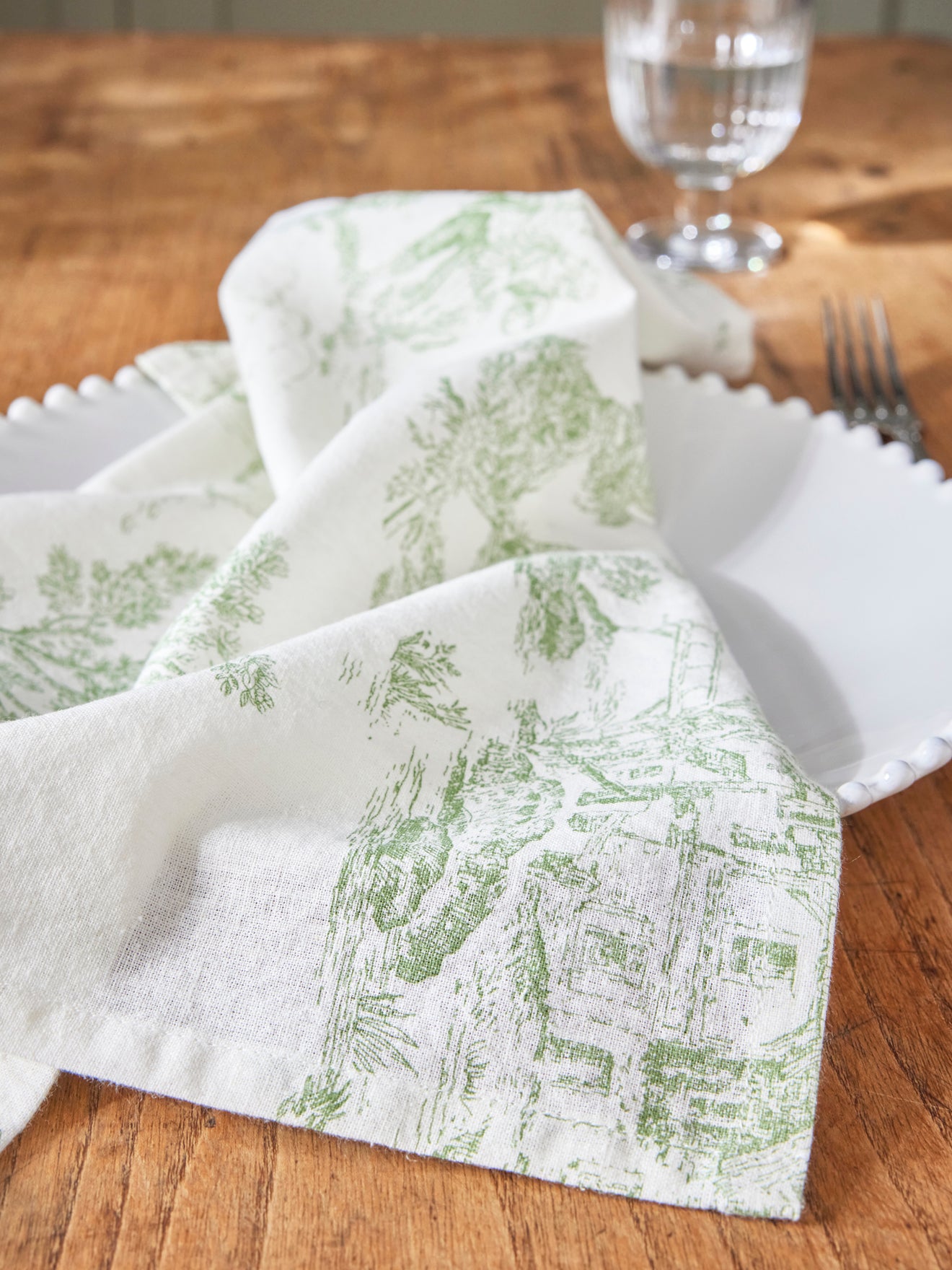 Serviette de table esprit jouy en coton tramé par lot de 4