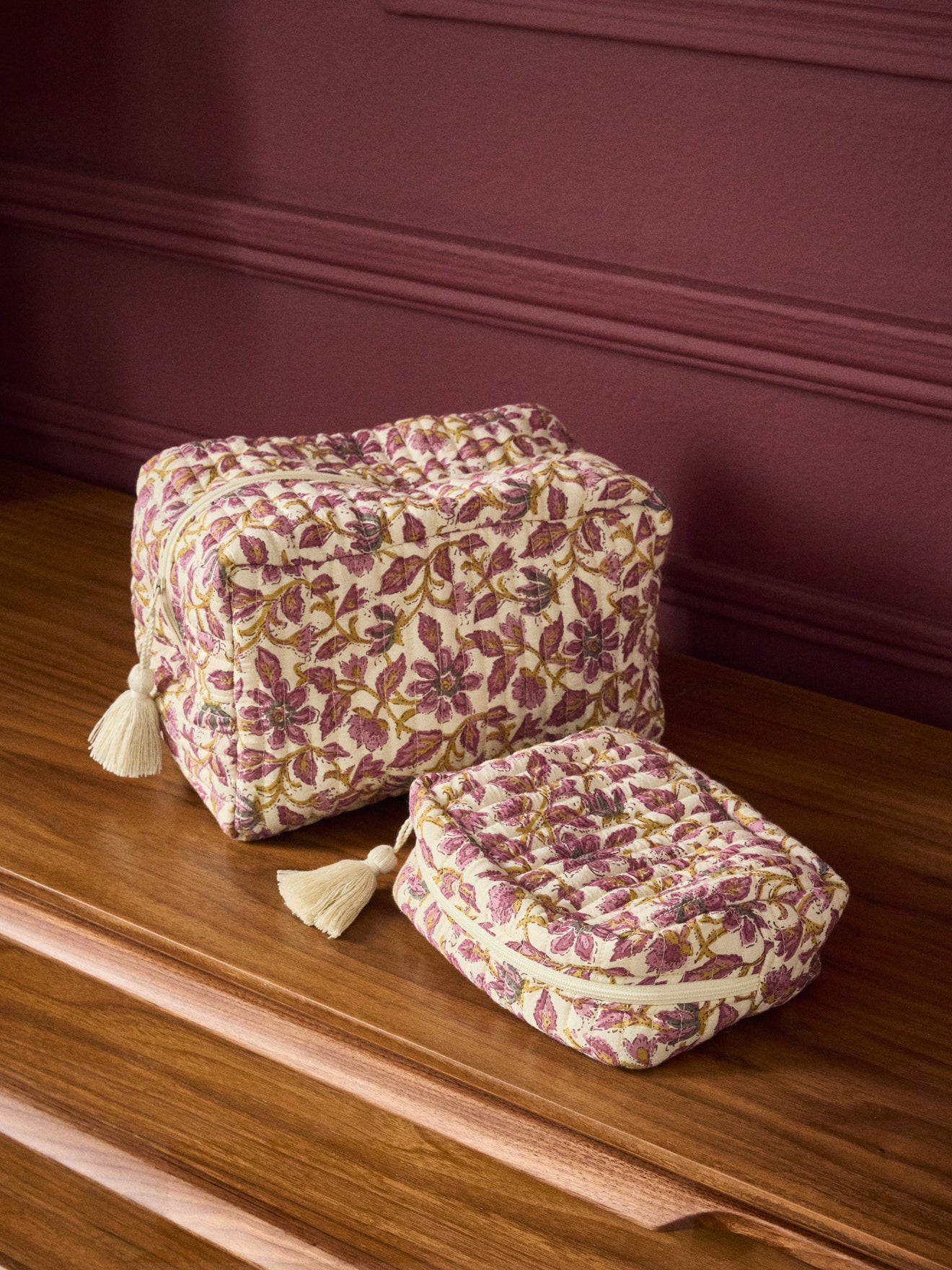 Trousse de toilette matelassée en tissu indien