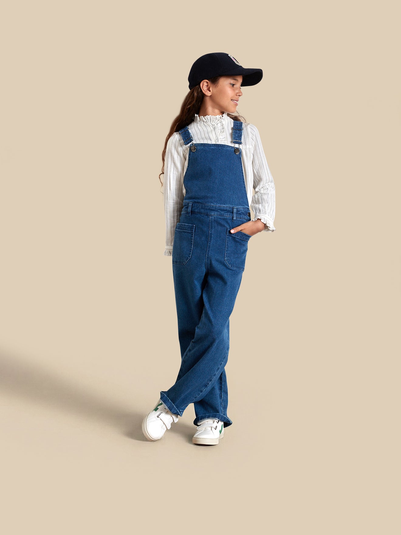 Combi Jean Style Worker Pour Fille - Denim Pur Coton - Taille élastiquée - Vertbaudet