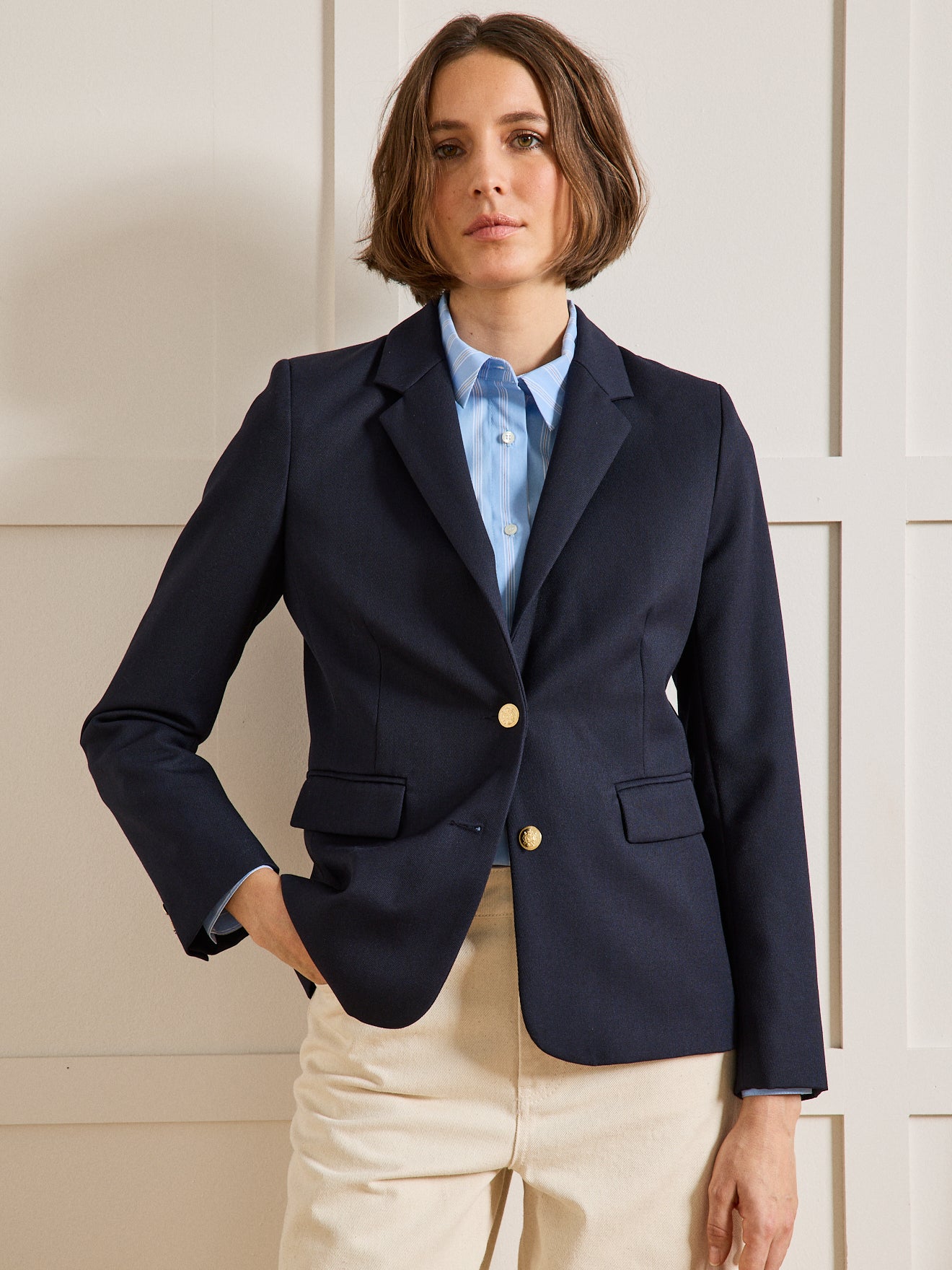 Veste blazer en twill femme boutons dorés