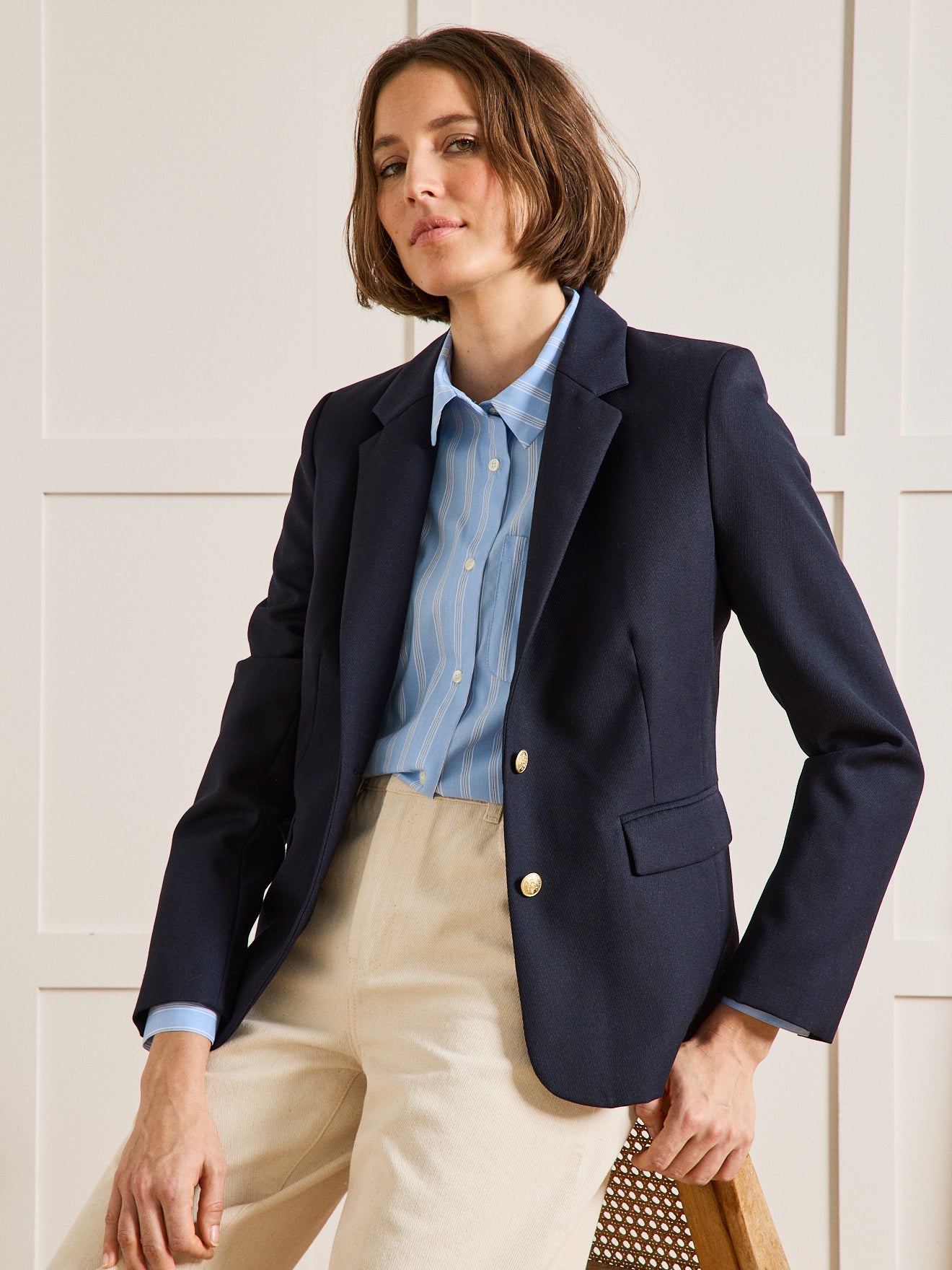 Veste blazer en twill femme boutons dorés