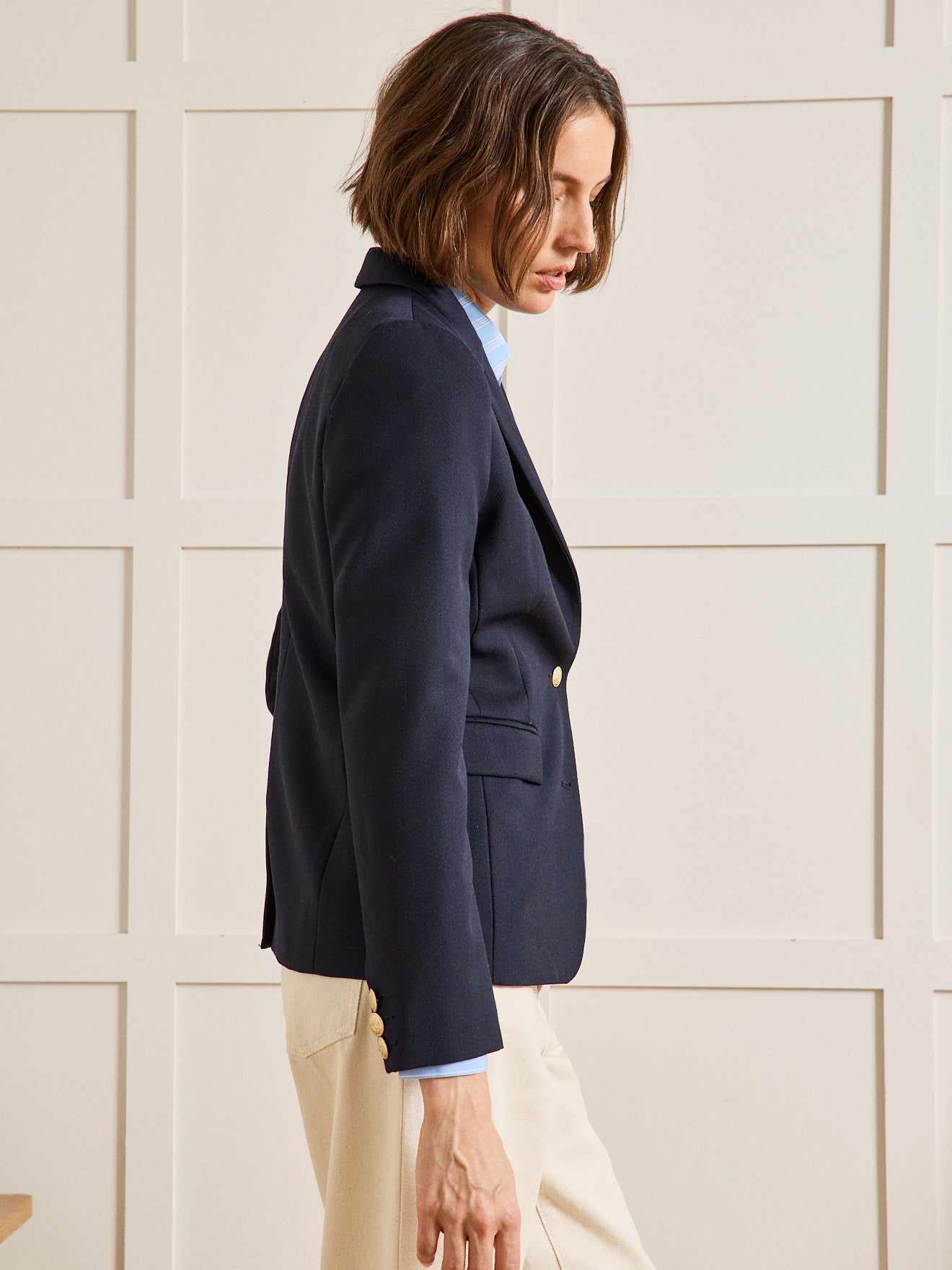 Veste blazer en twill femme boutons dorés