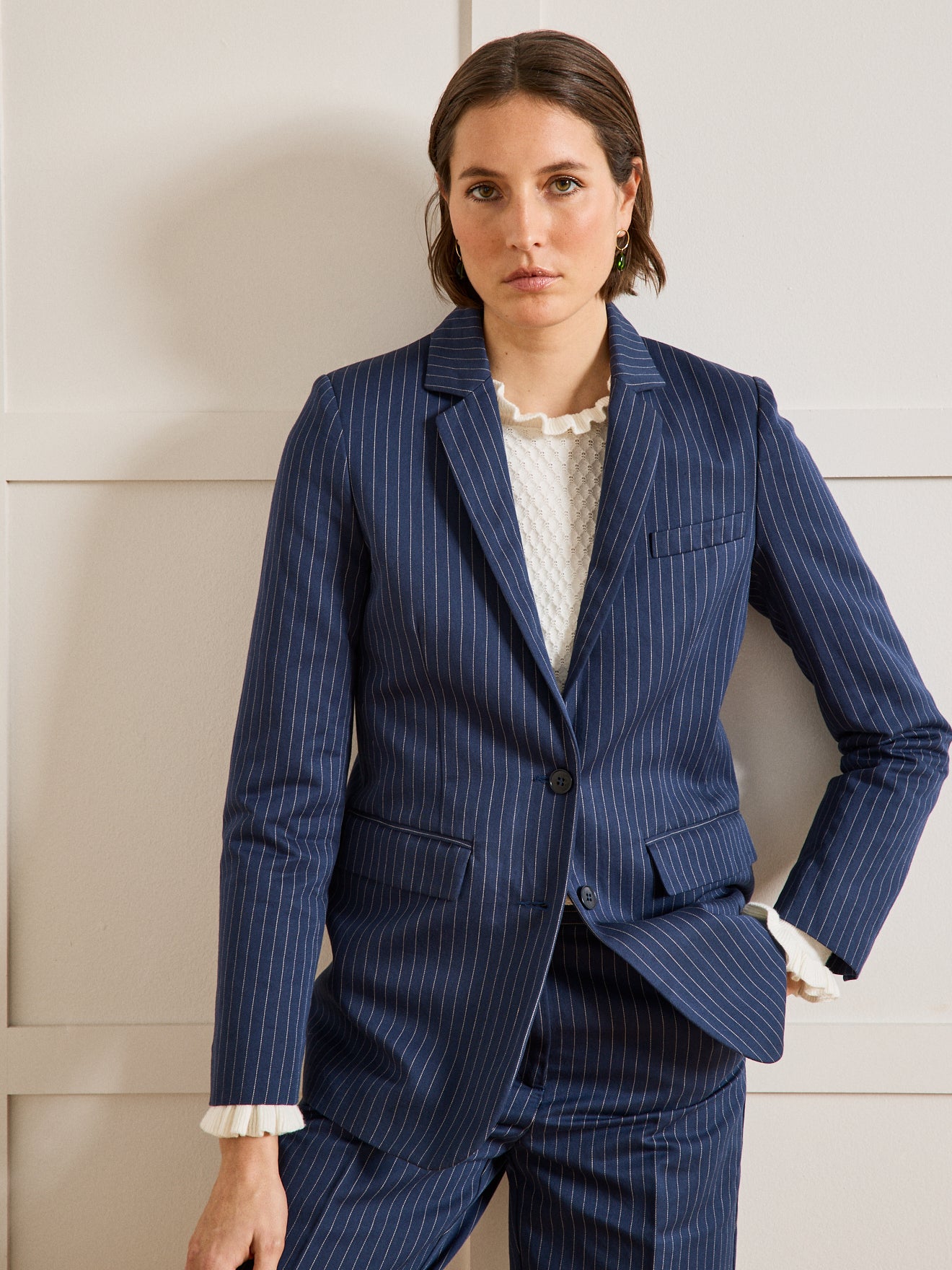 Veste tailleur rayée femme lin et coton