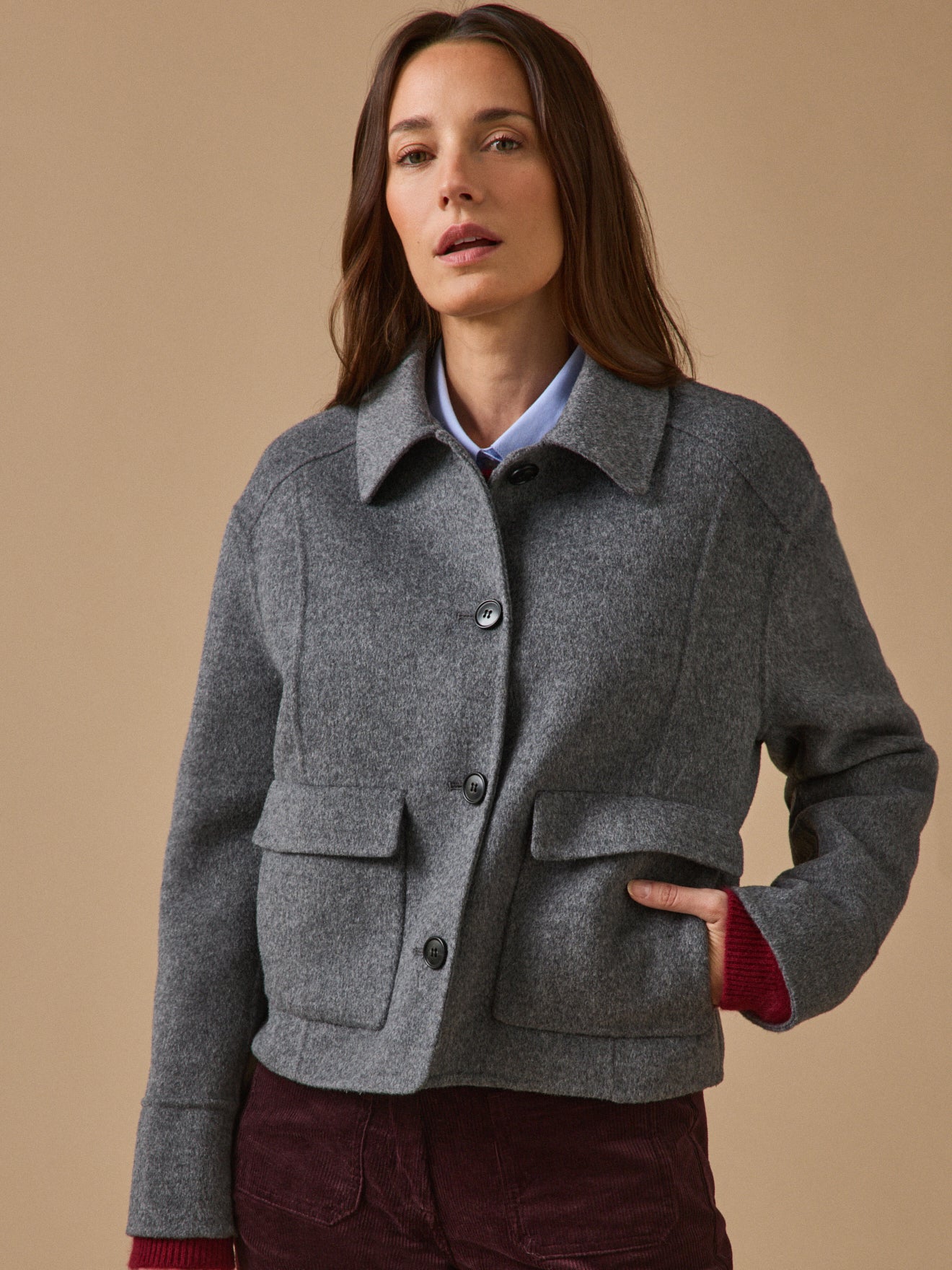 Veste boutonnée lainage double face femme