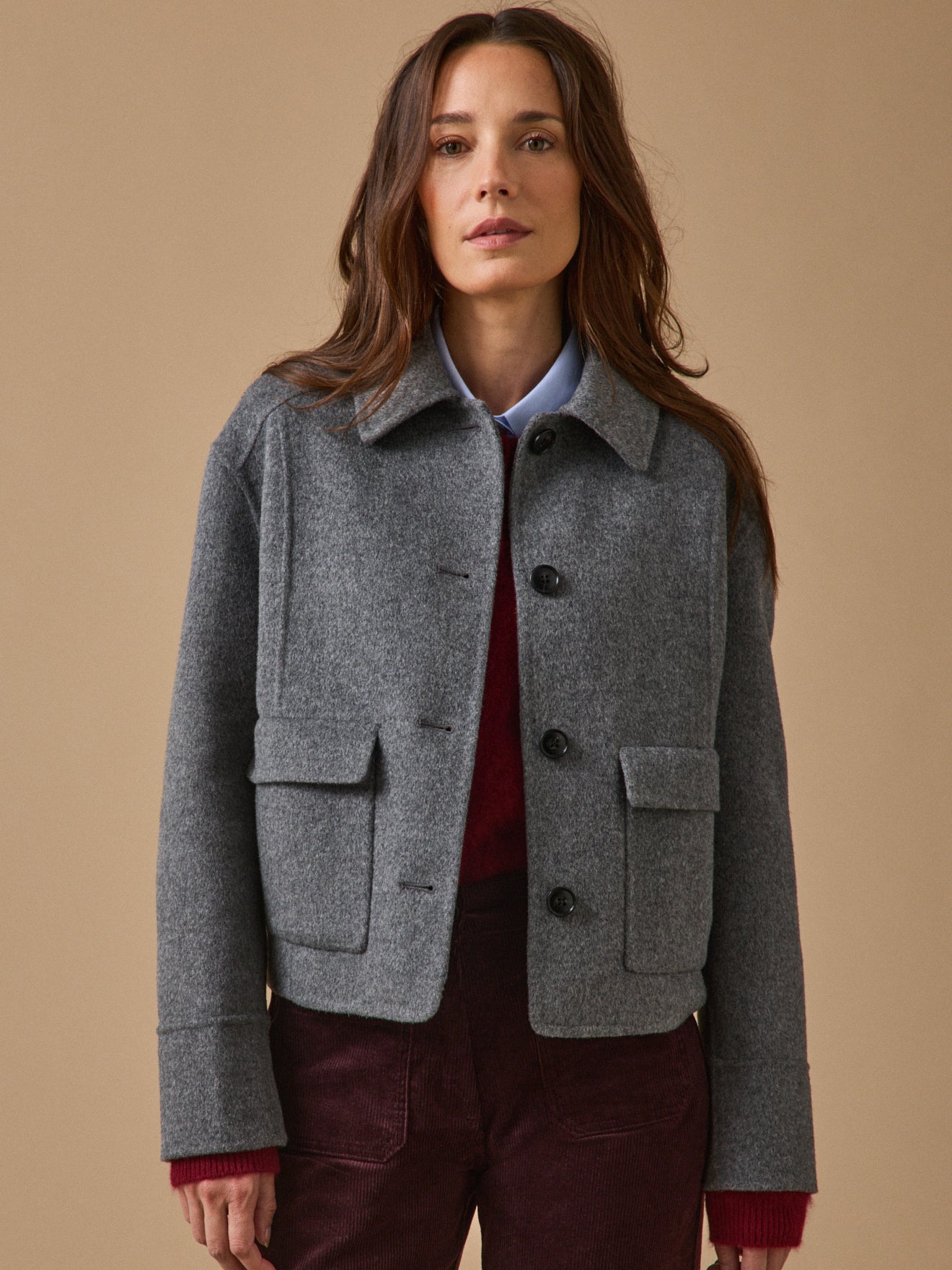 Veste boutonnée lainage double face femme