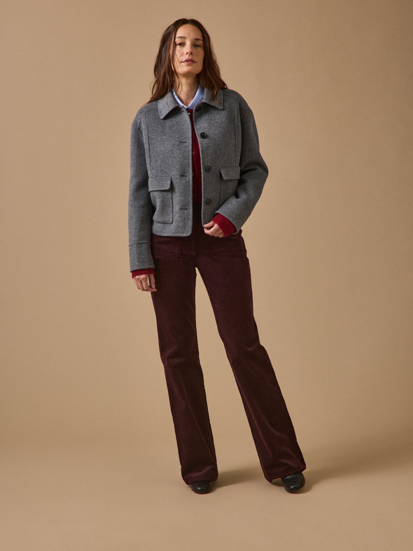 Veste boutonnée lainage double face femme