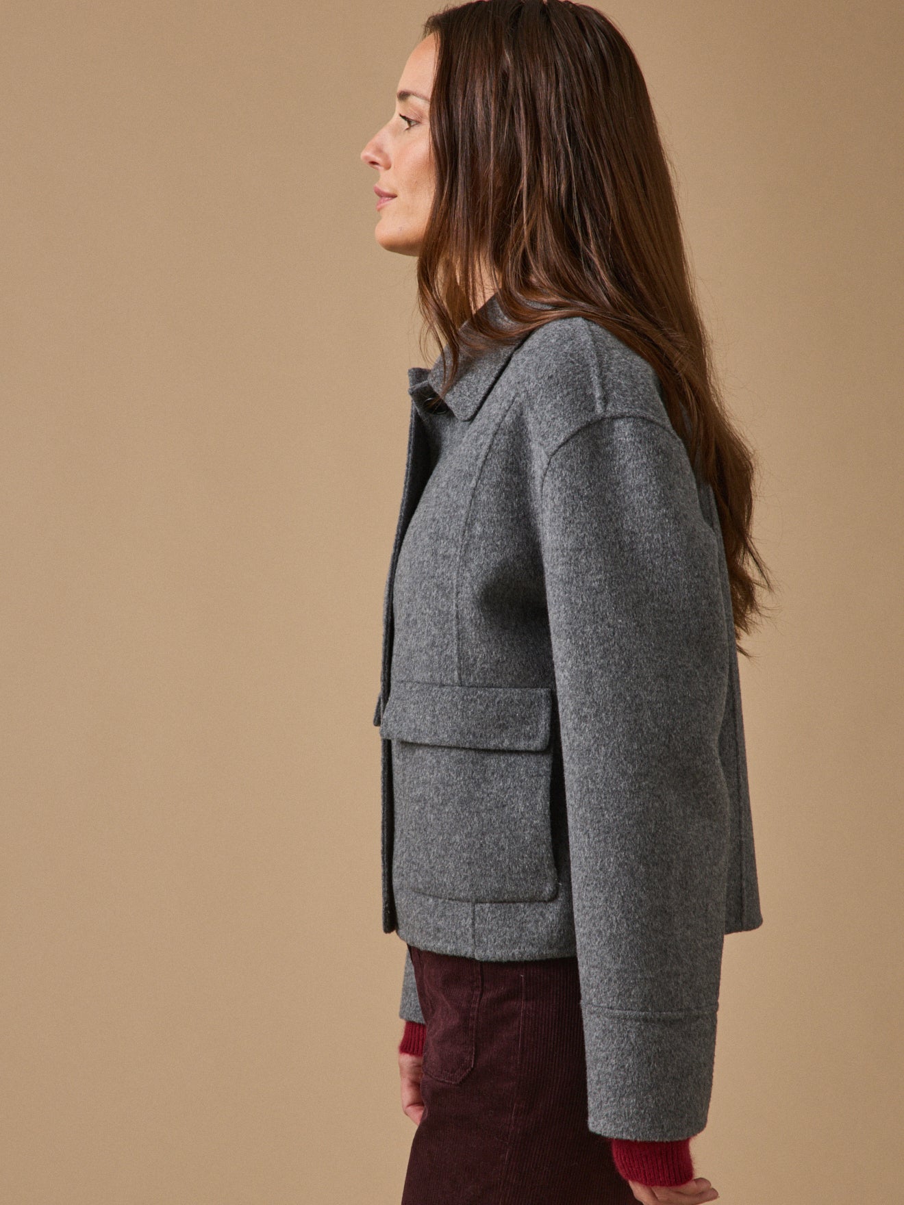 Veste boutonnée lainage double face femme