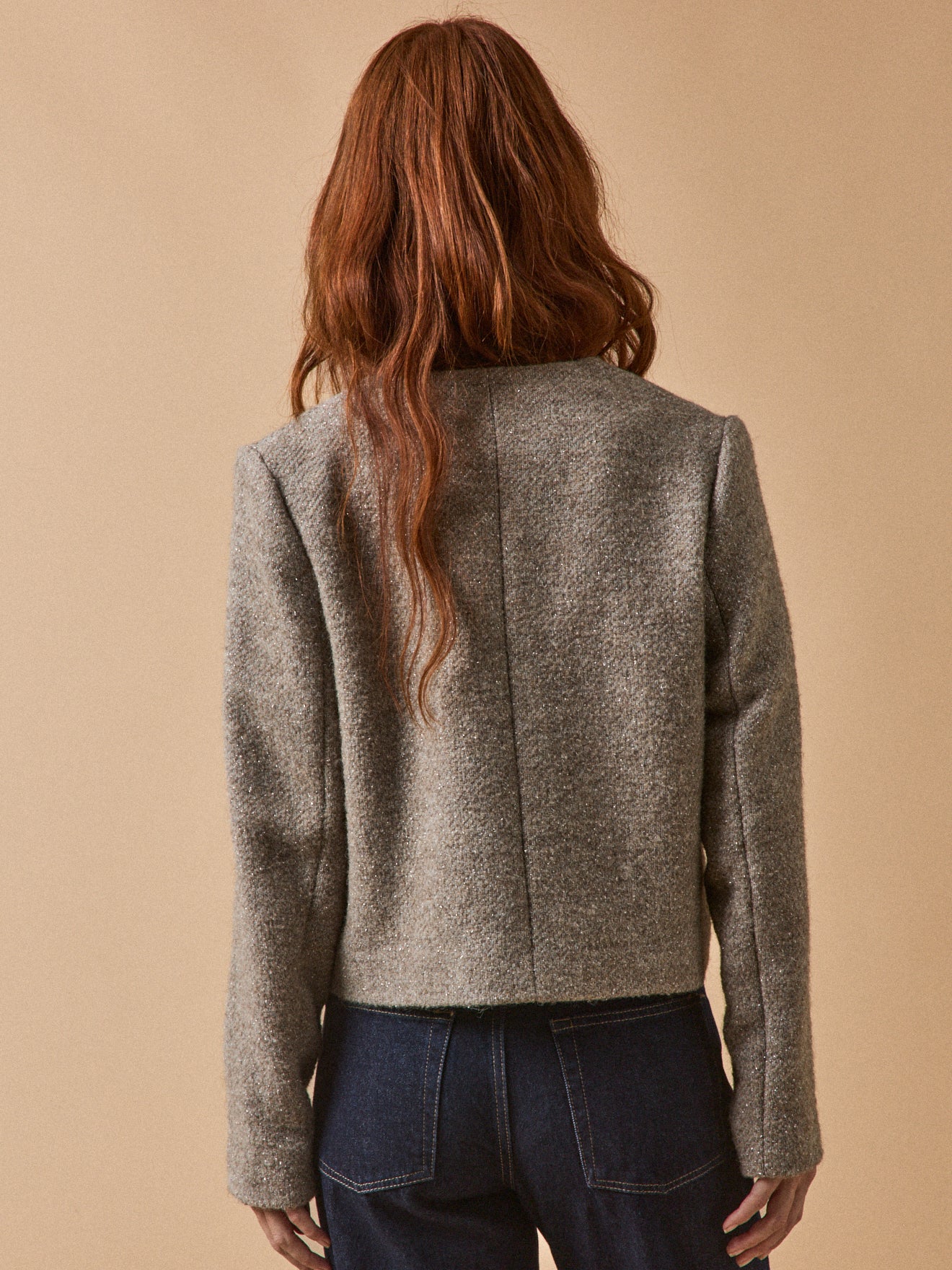 Veste sans col tweed irisé femme