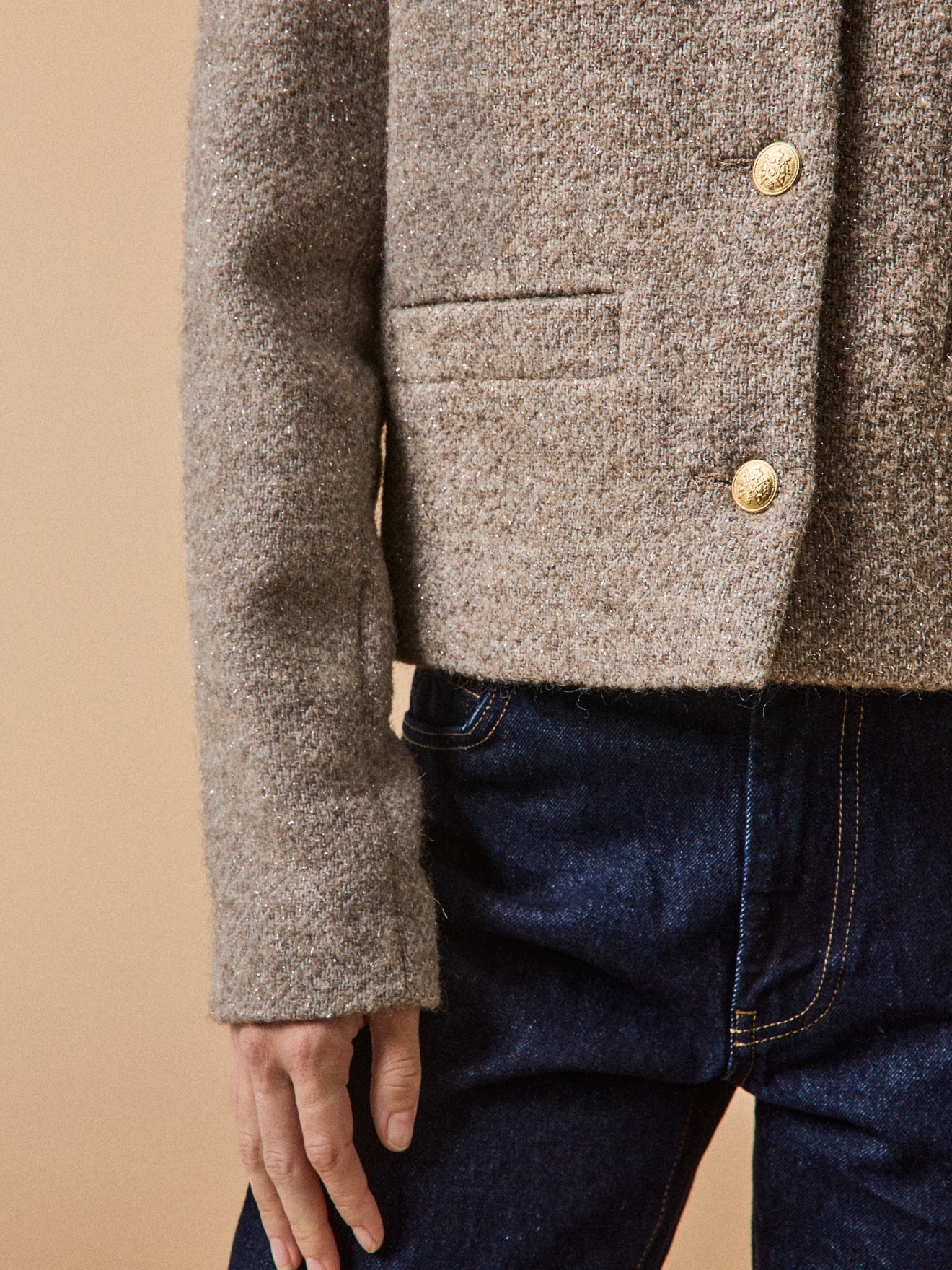 Veste sans col tweed irisé femme