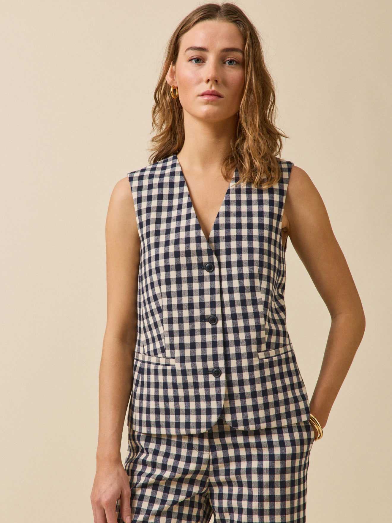 Gilet de costume sans manches vichy femme