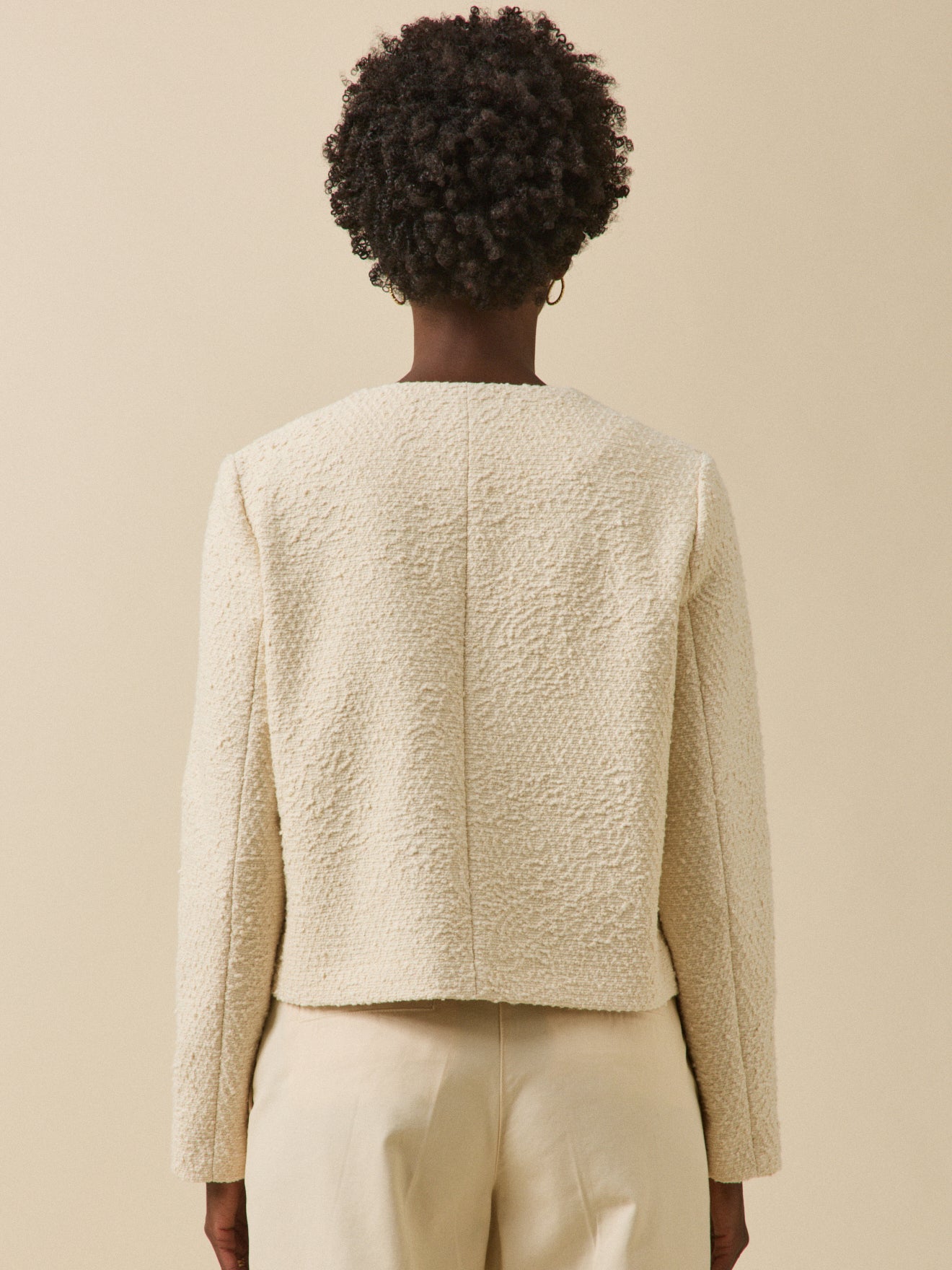 Veste sans col tweed uni femme