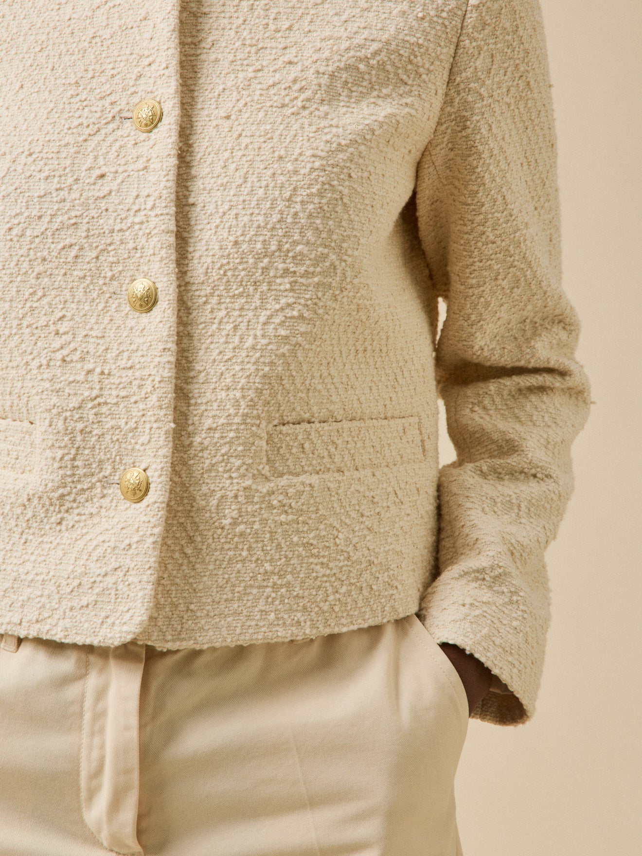 Veste sans col tweed uni femme