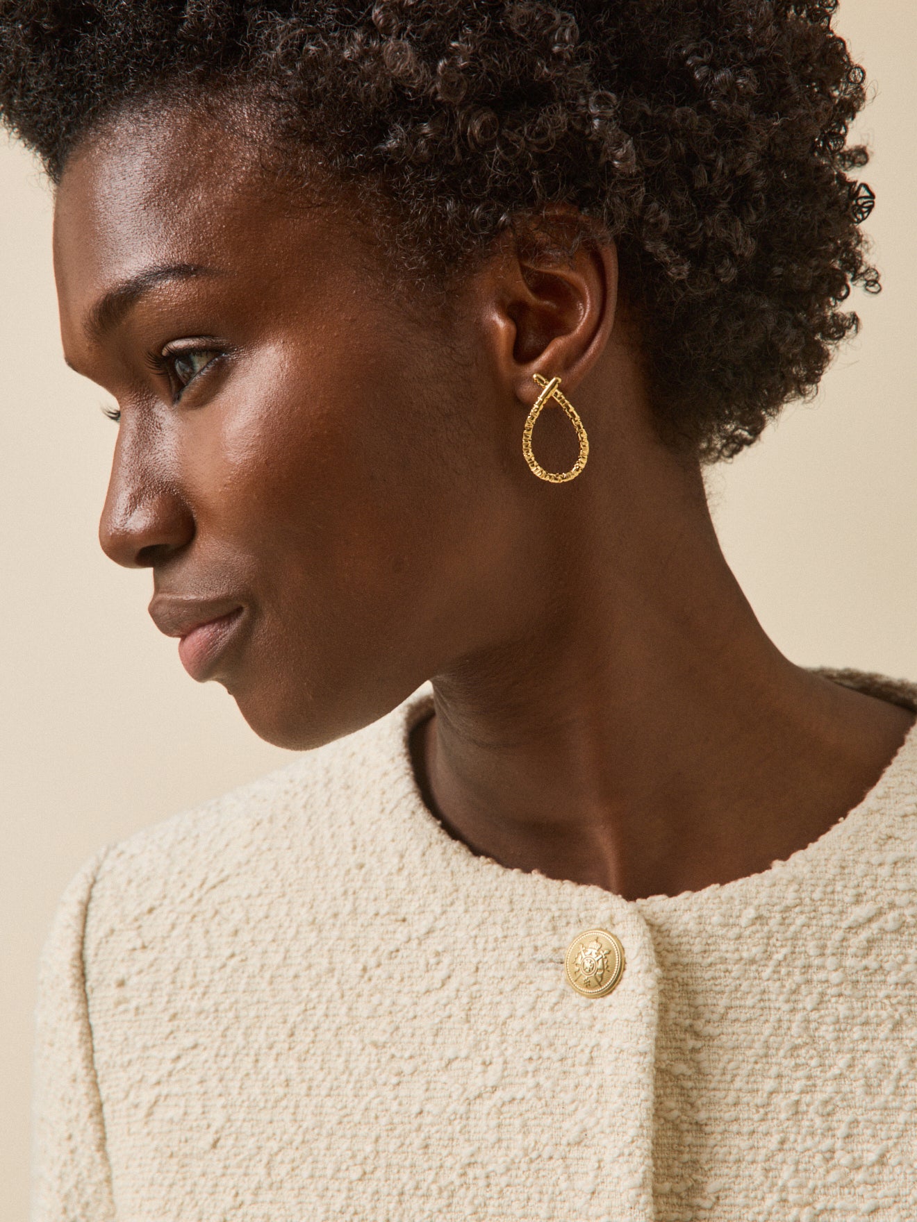 Veste sans col tweed uni femme