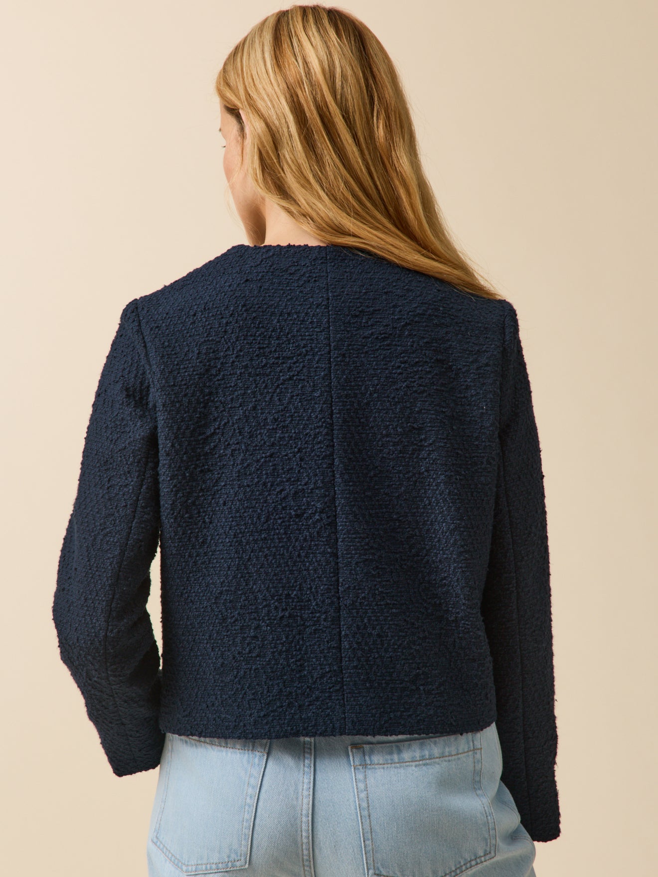 Veste sans col tweed uni femme