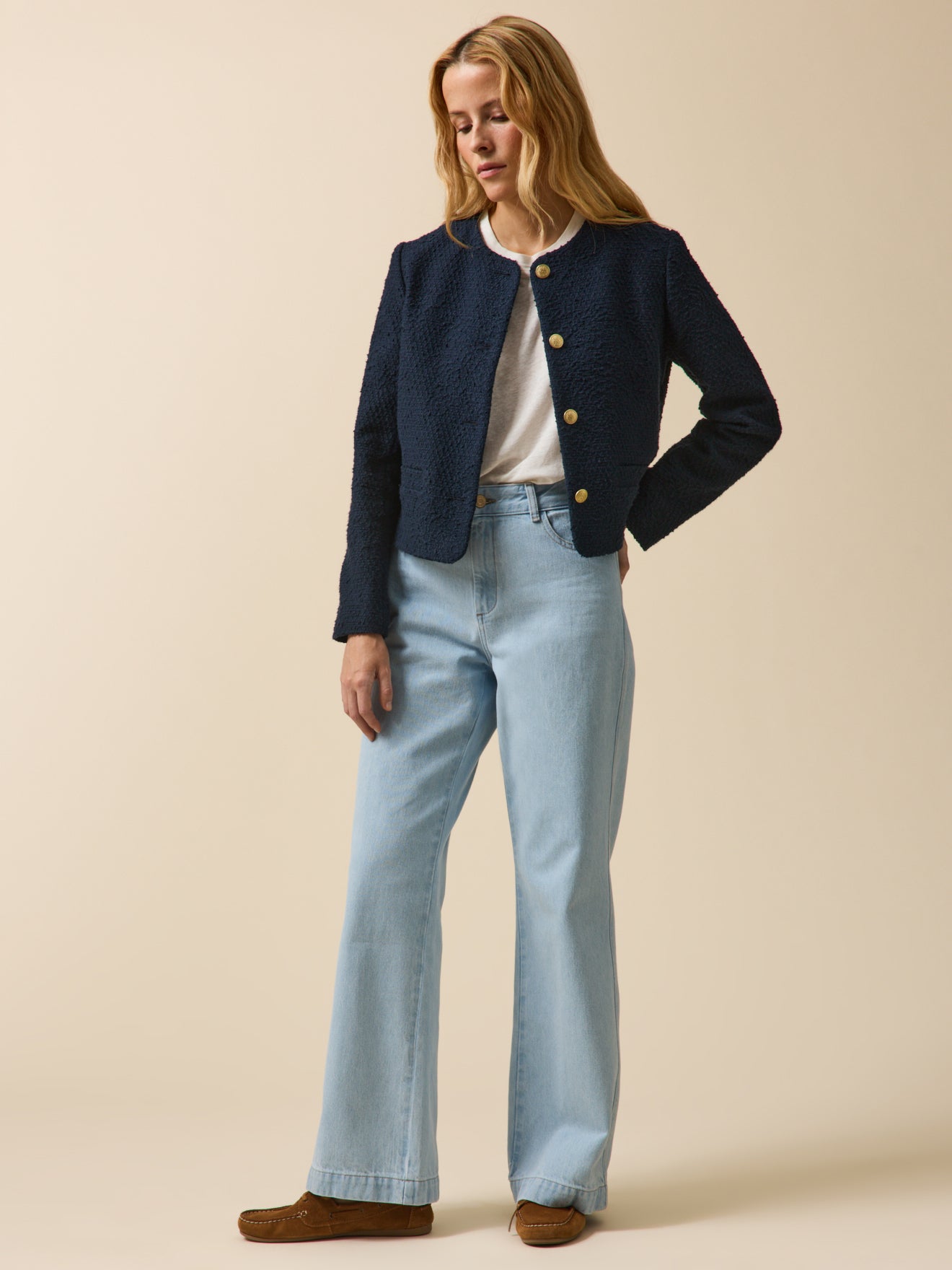 Veste sans col tweed uni femme