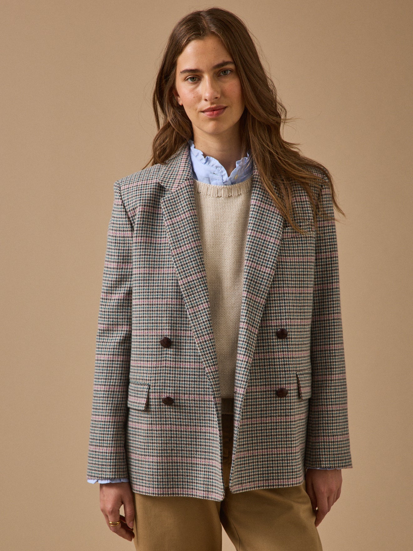 Veste blazer lainage pied-de-poule femme