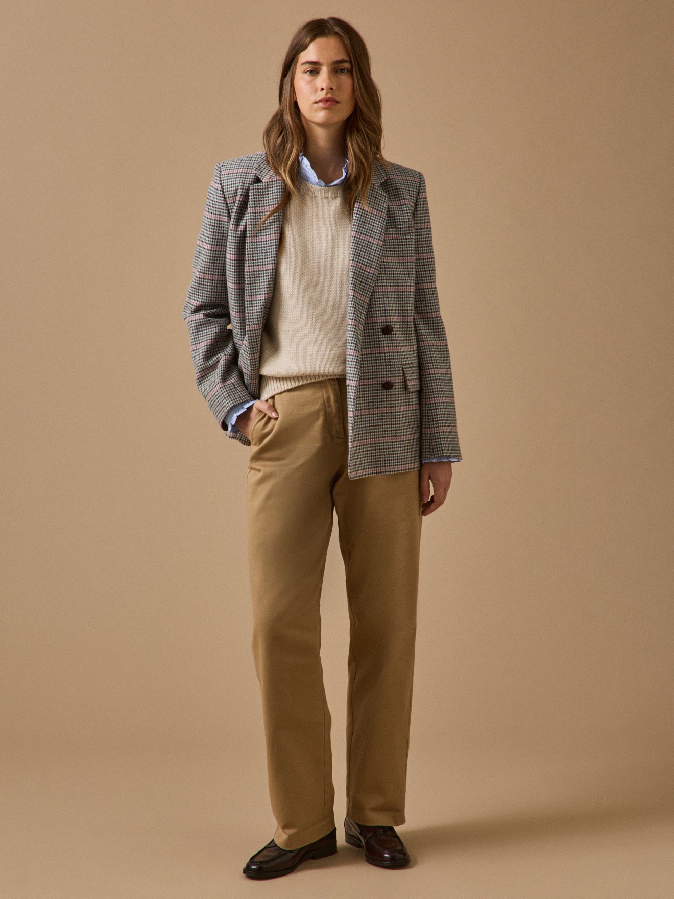 Veste blazer lainage pied-de-poule femme