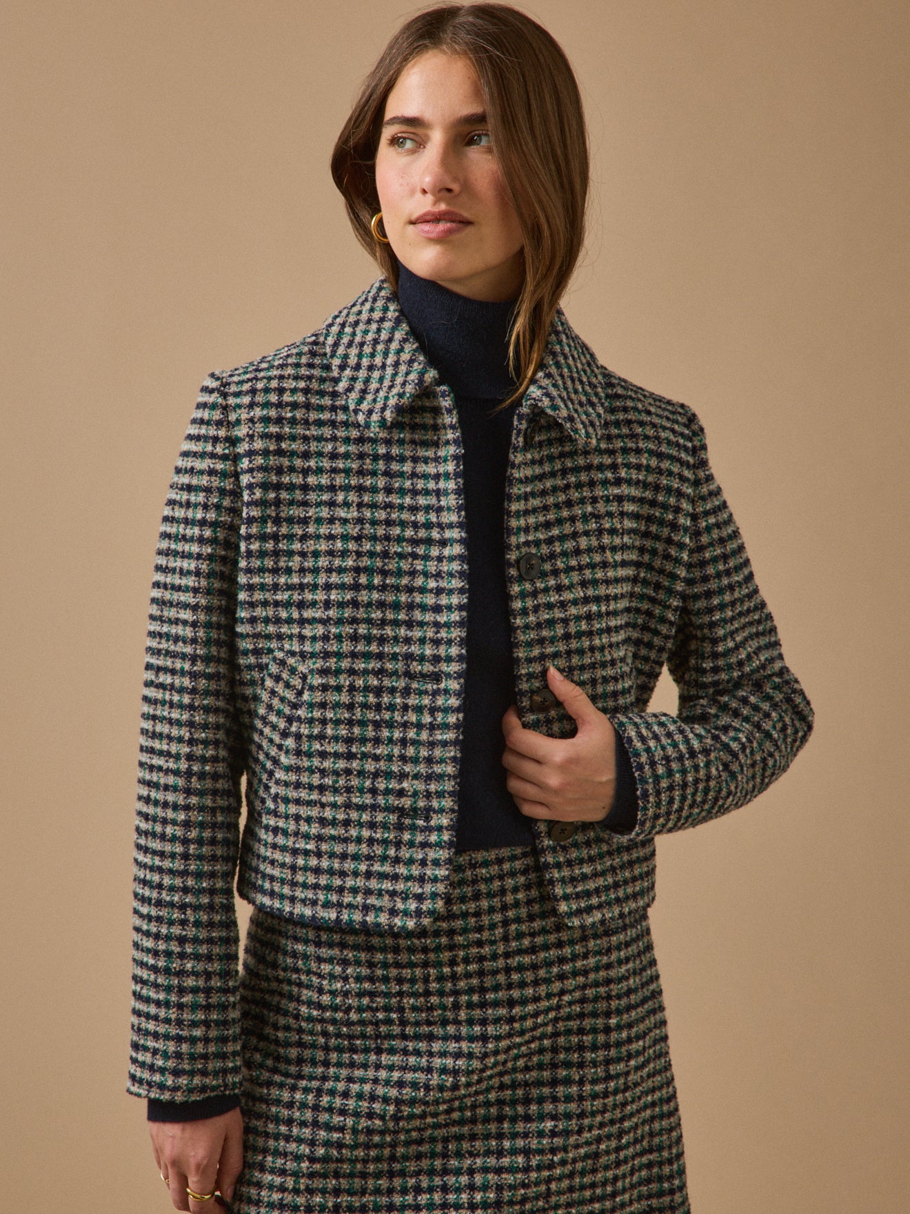 Veste tweed carreaux femme