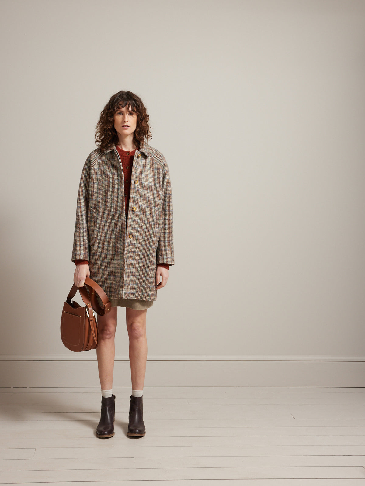 Manteau lainage pied-de-poule femme