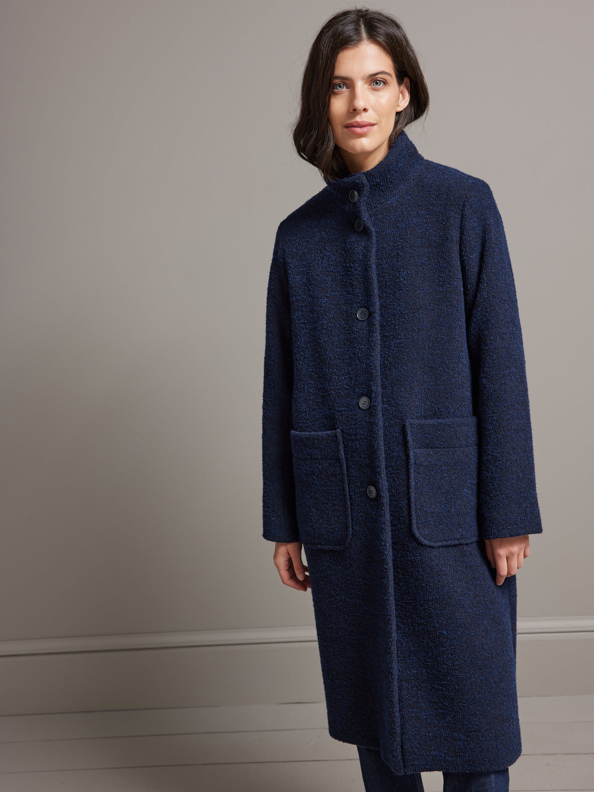 Manteau long lainage bouclette femme