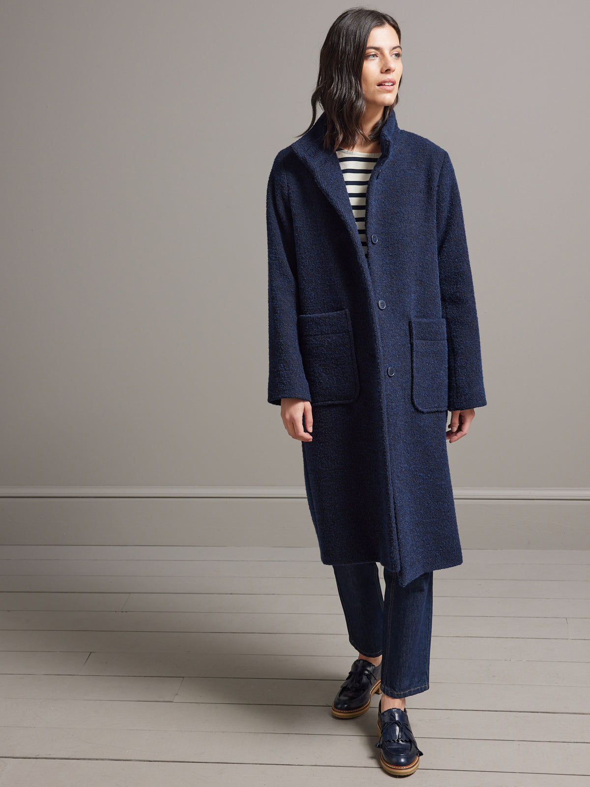 Manteau long lainage bouclette femme