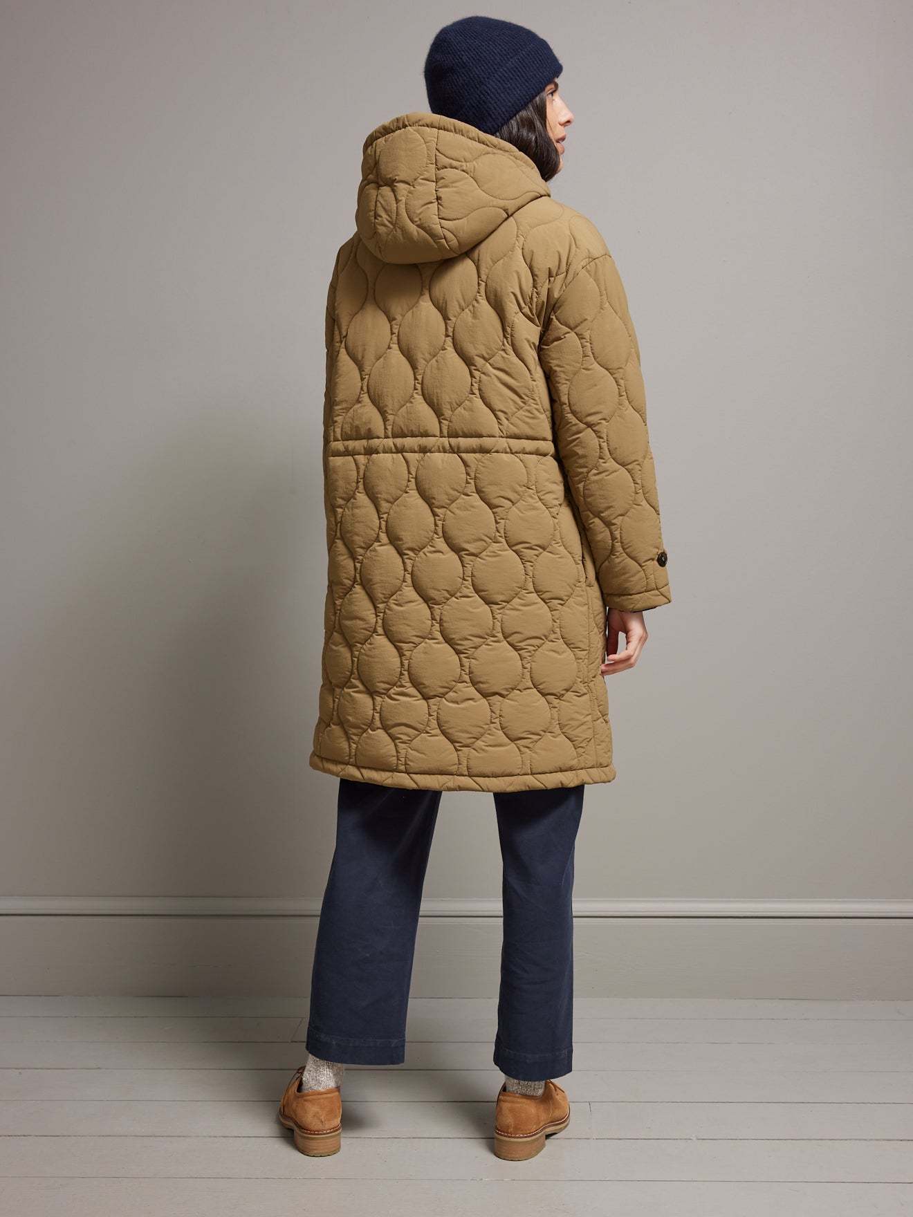 Parka longue matelassée détails velours femme