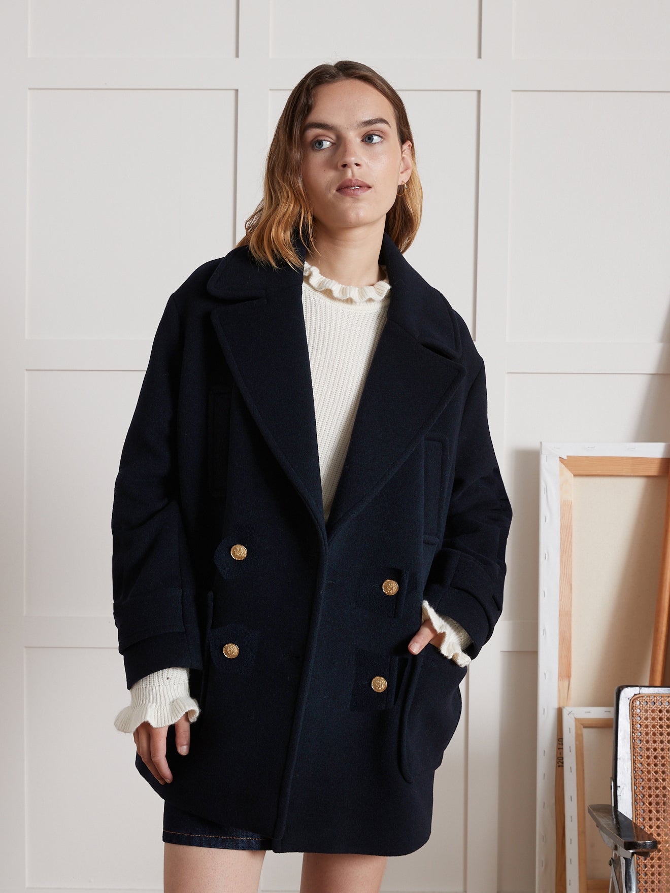 Manteau caban lainage uni femme