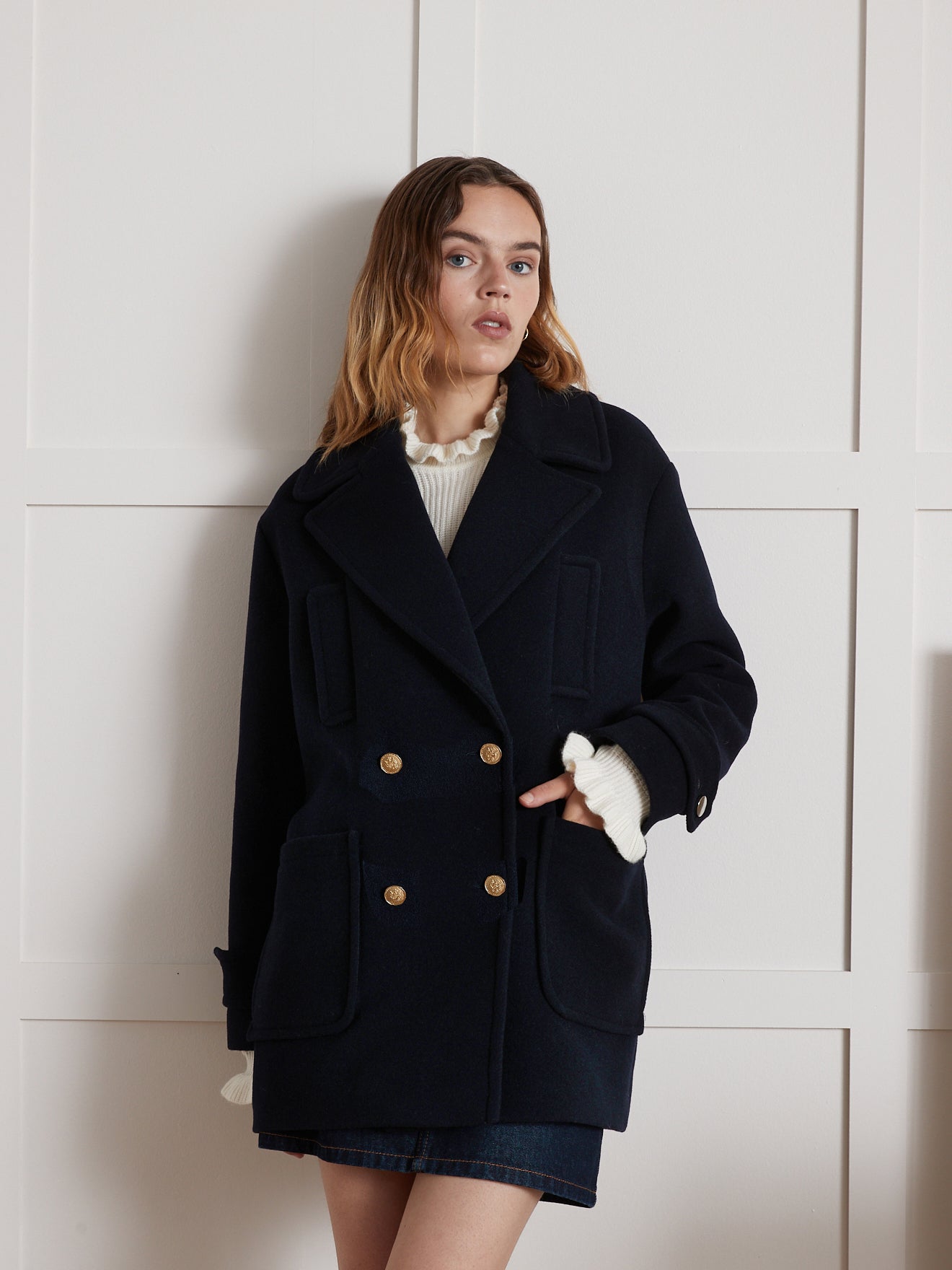 Manteau caban lainage uni femme