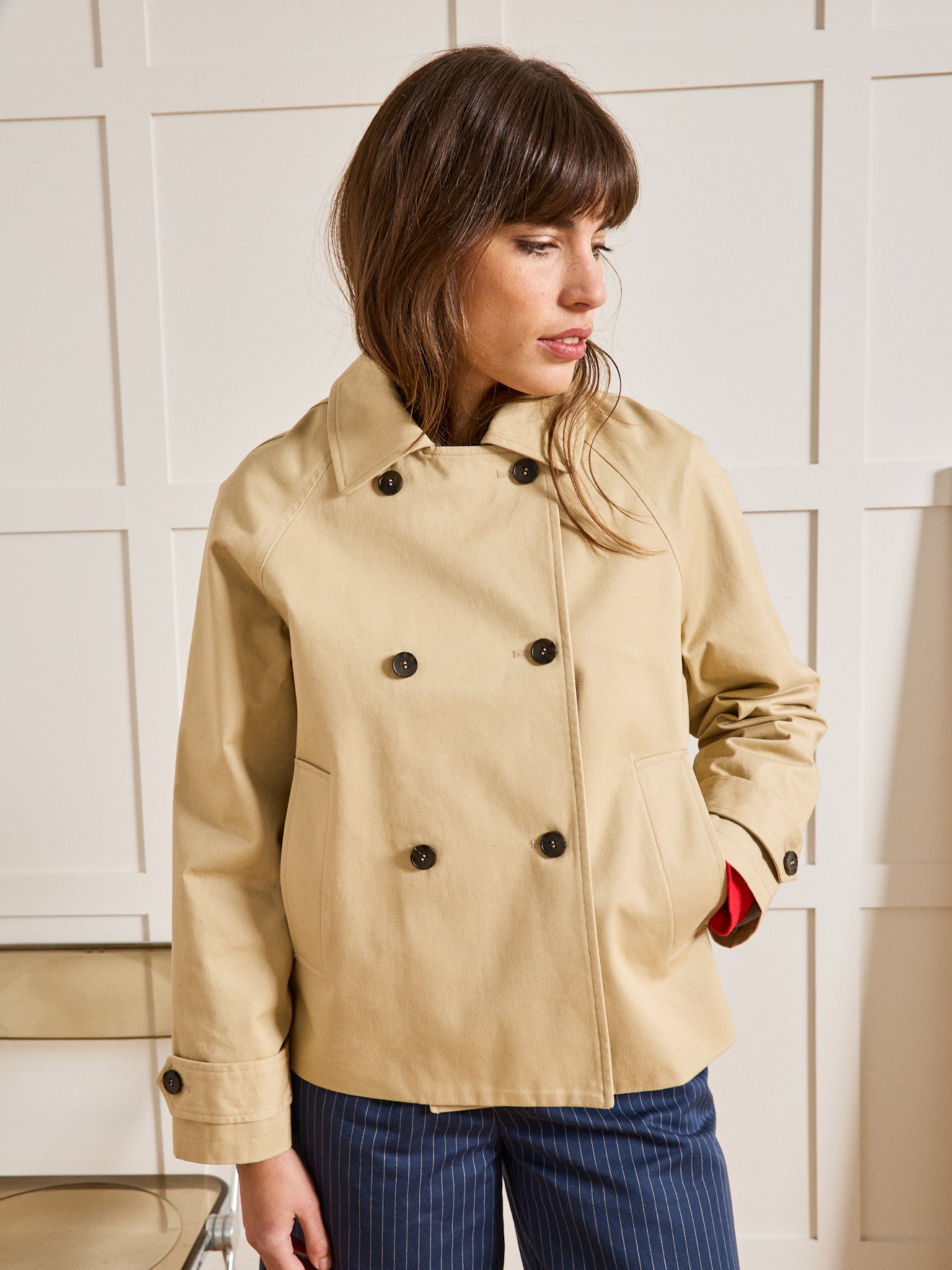 Trench court double boutonnage femme