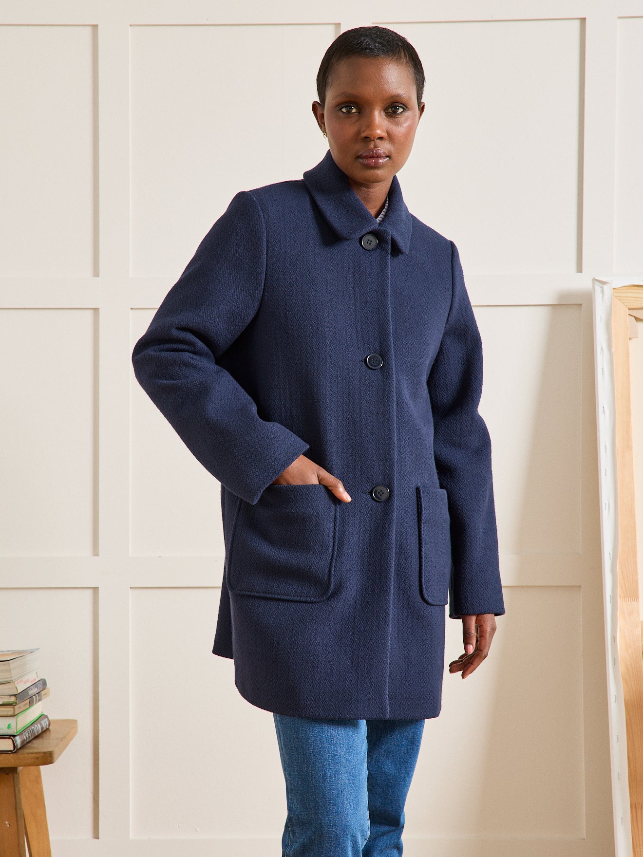 Manteau tissu natté uni femme