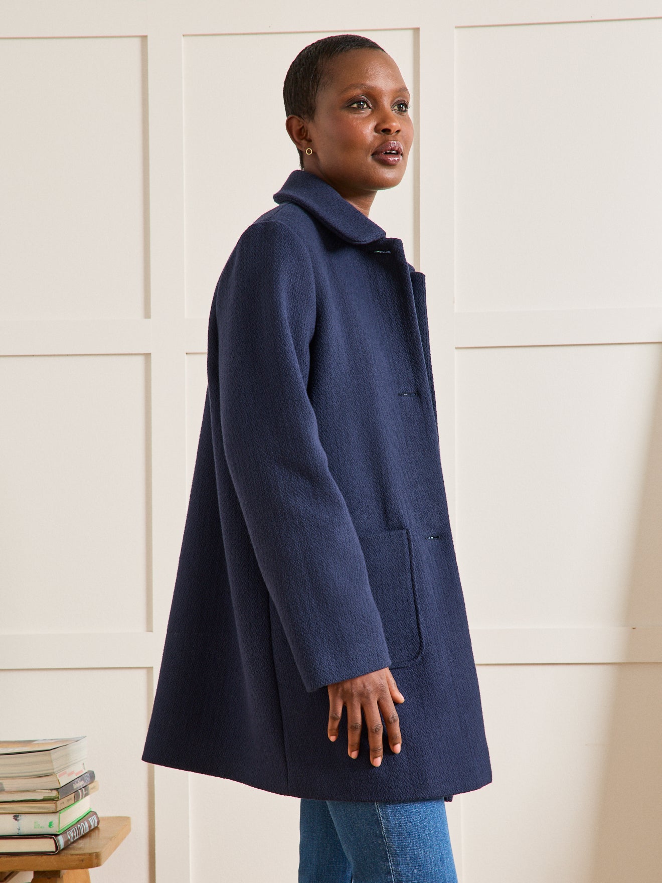 Manteau tissu natté uni femme