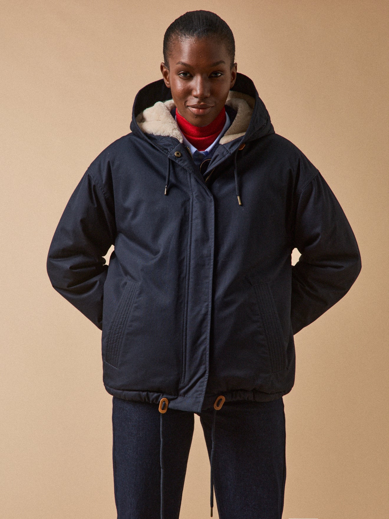 Parka courte femme doublée imitation fourrure