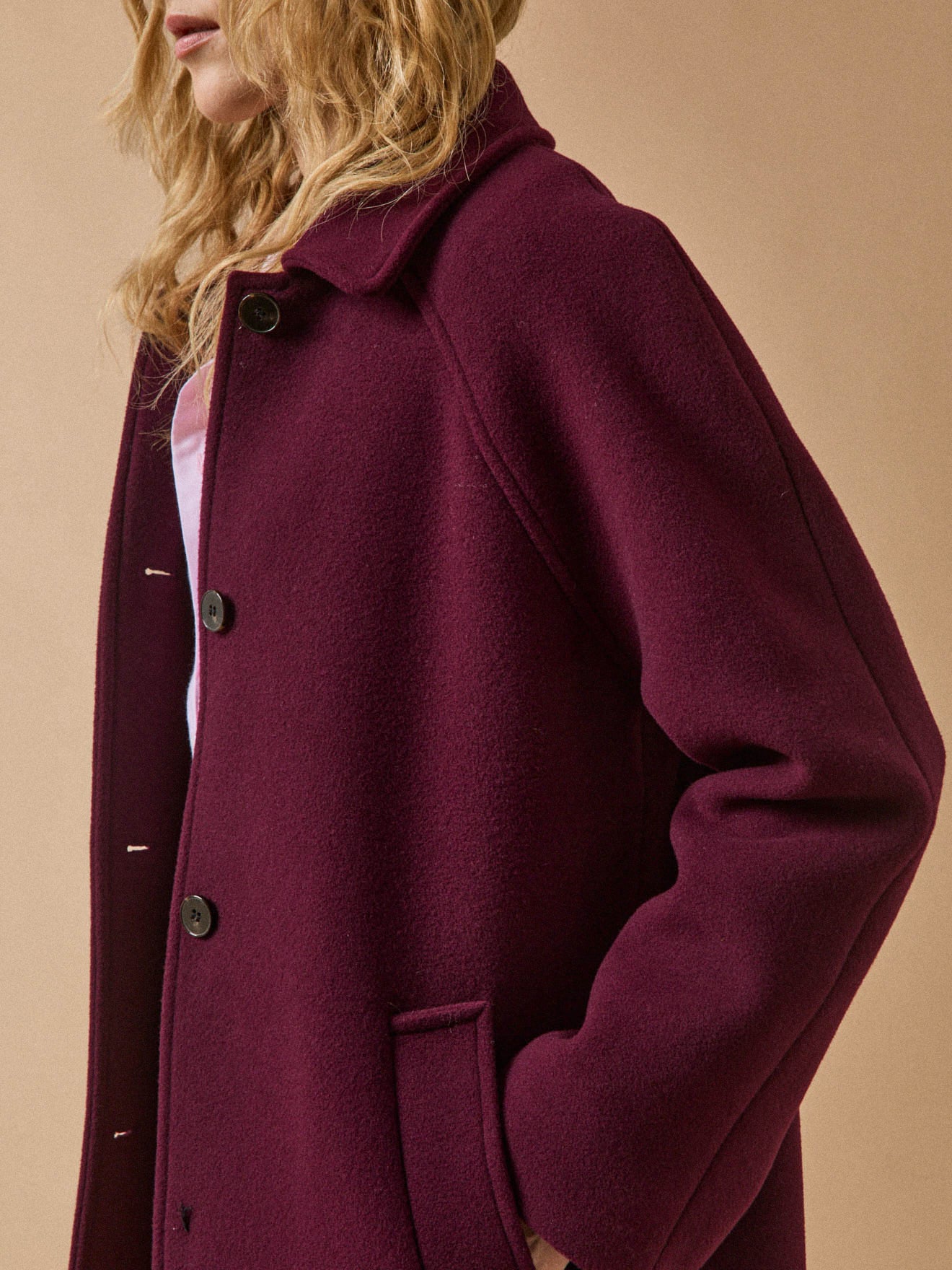 Manteau mi-long lainage uni femme