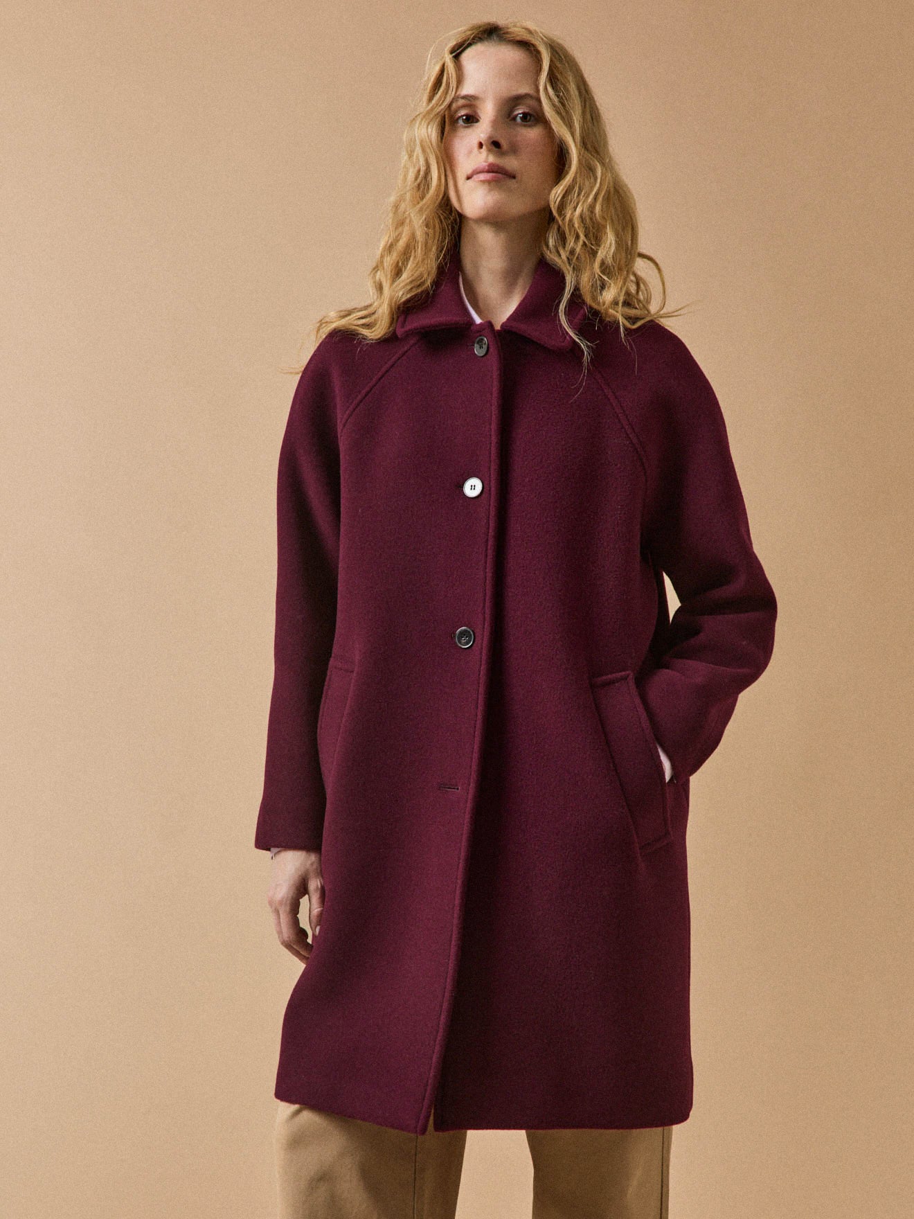 Manteau mi-long lainage uni femme