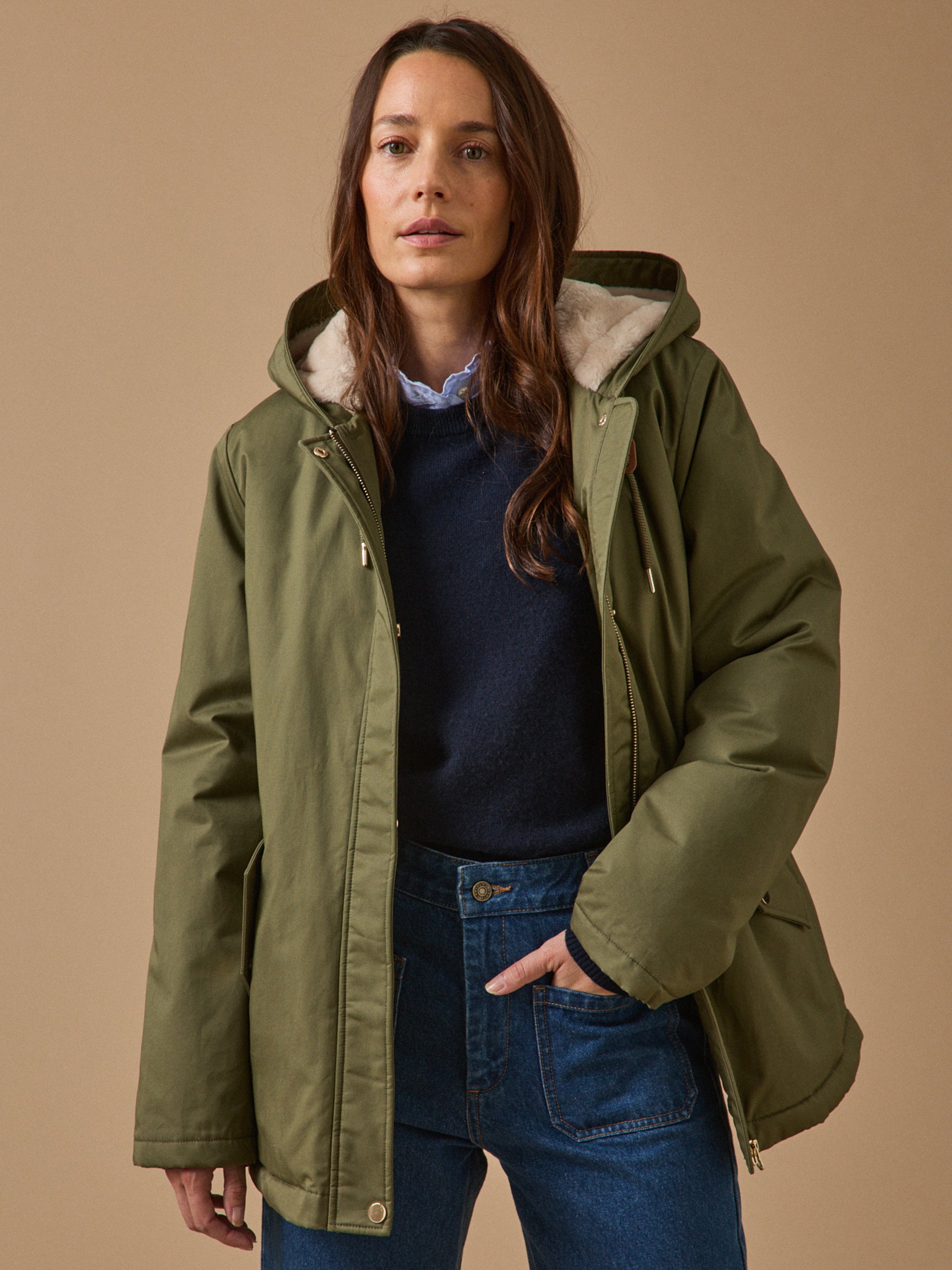 Parka courte femme doublée imitation fourrure