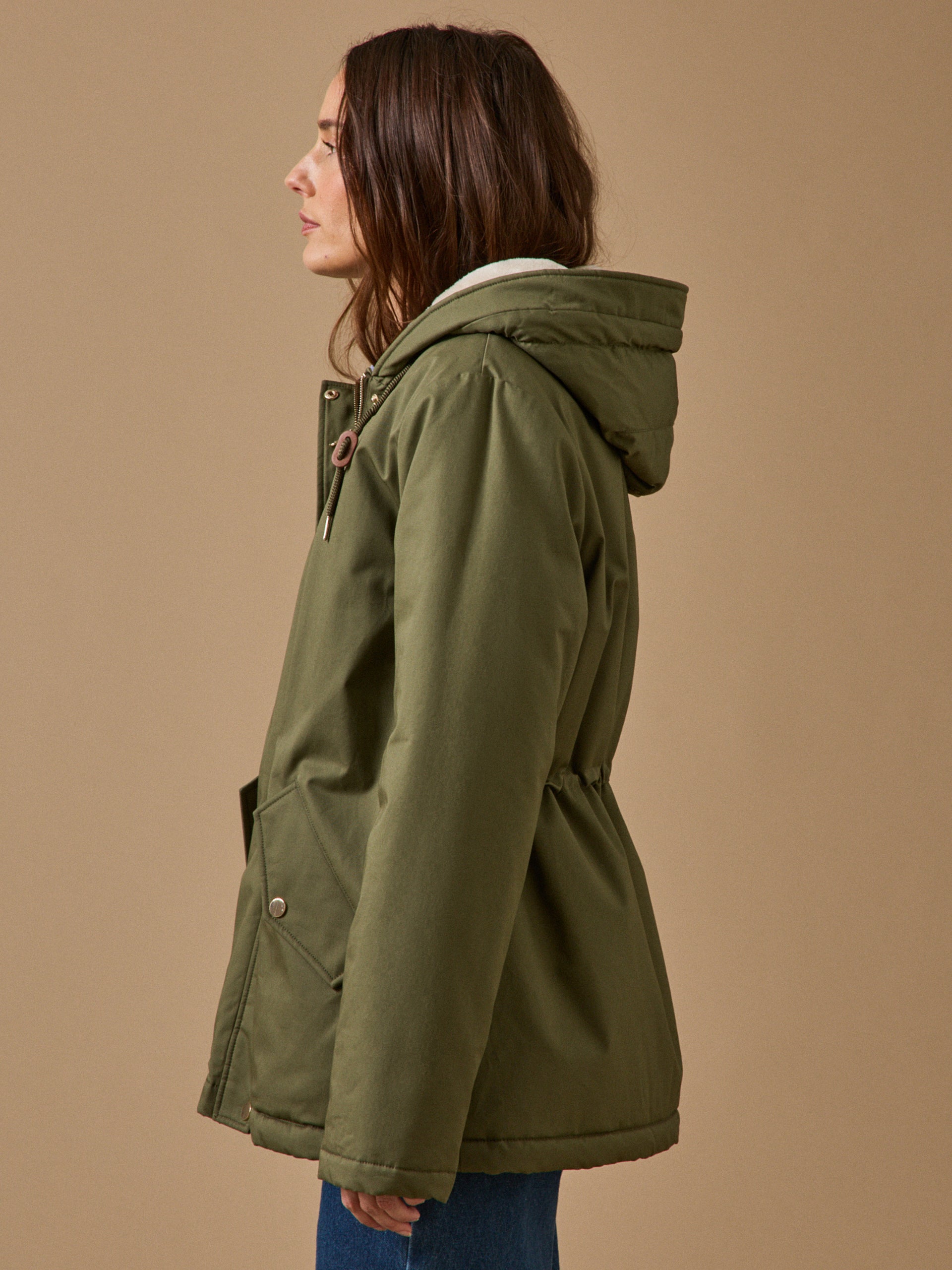 Parka courte femme doublée imitation fourrure
