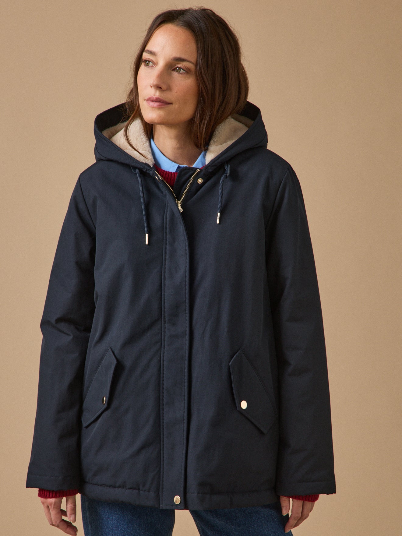 Parka courte femme doublée imitation fourrure