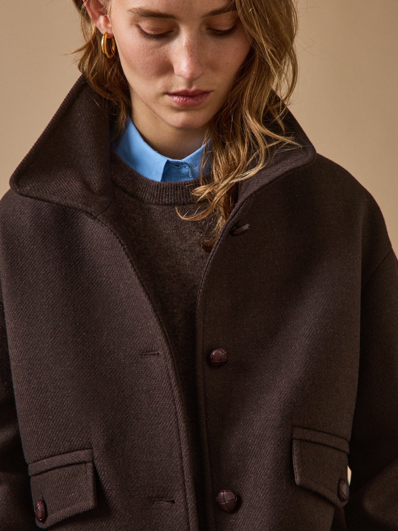 Manteau court lainage uni femme