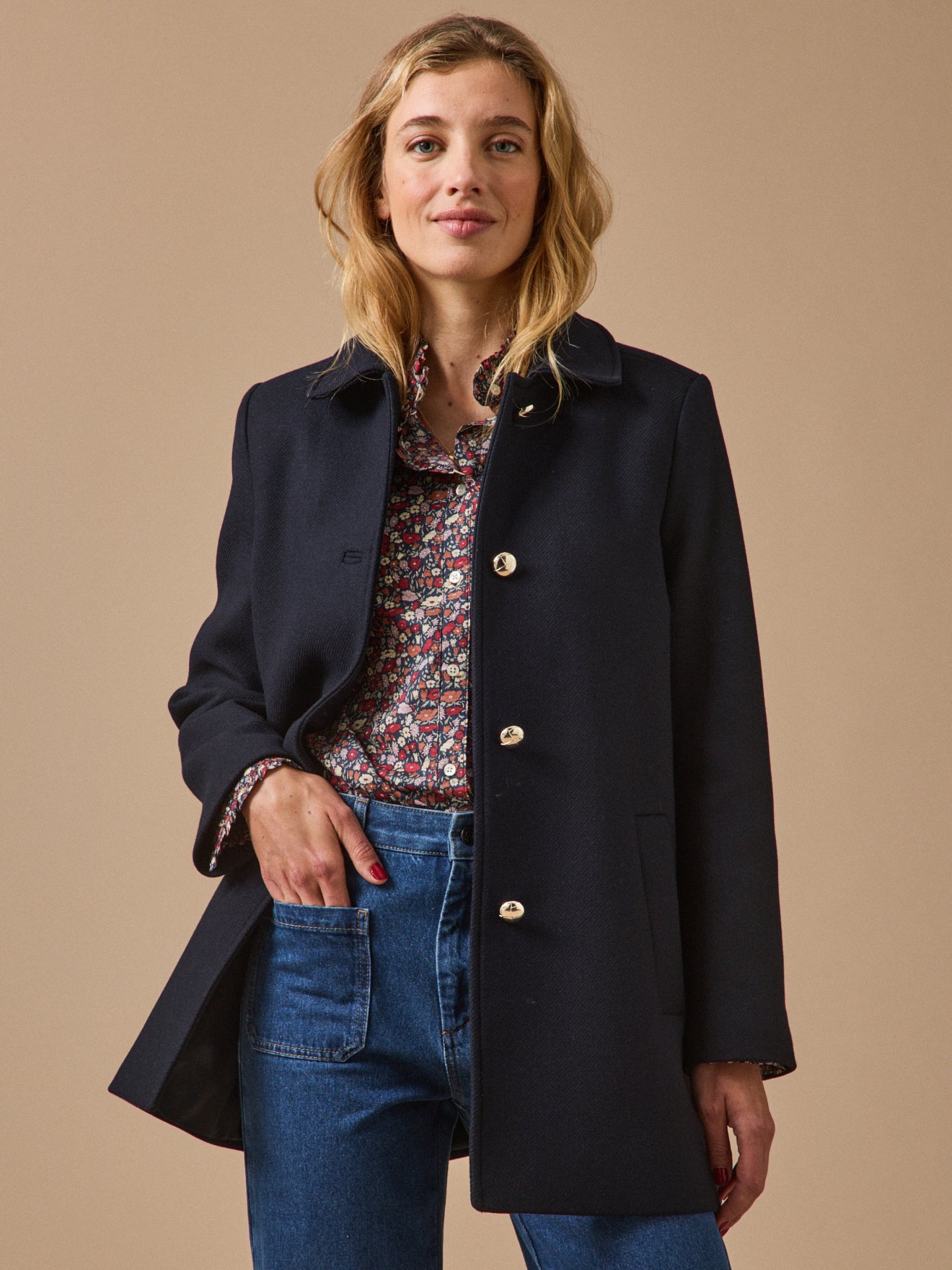 Manteau droit lainage uni femme
