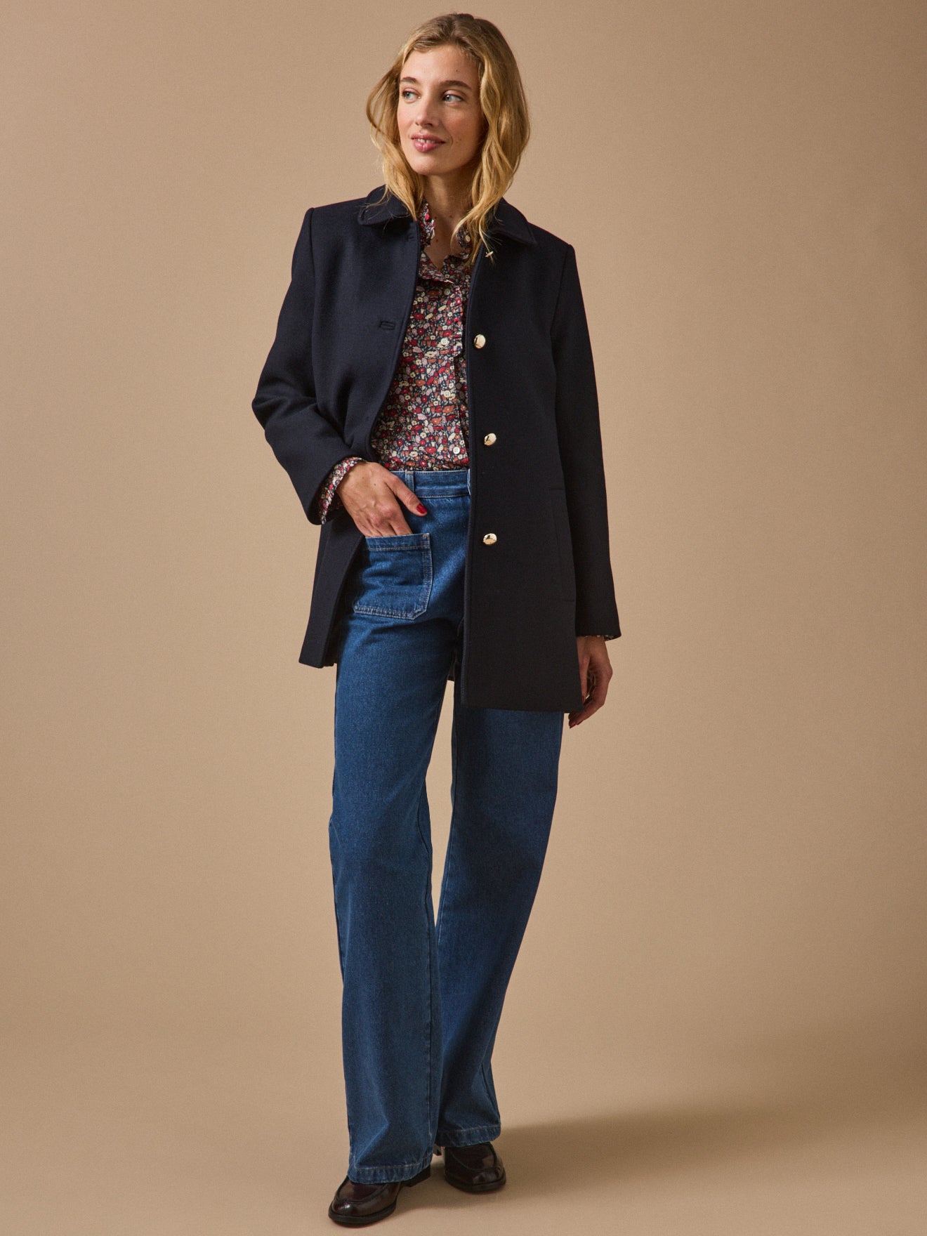 Manteau droit lainage uni femme