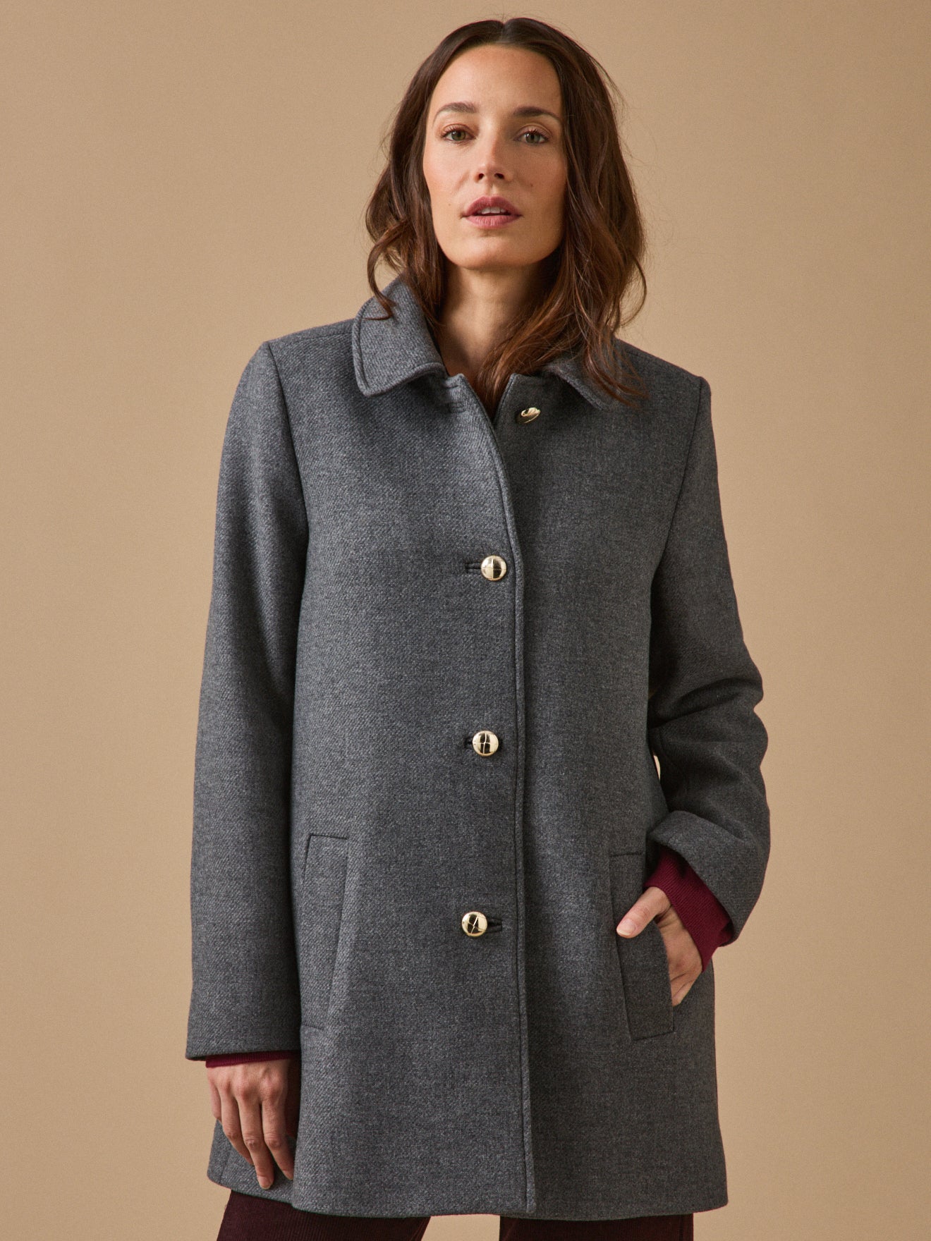 Manteau droit lainage uni femme