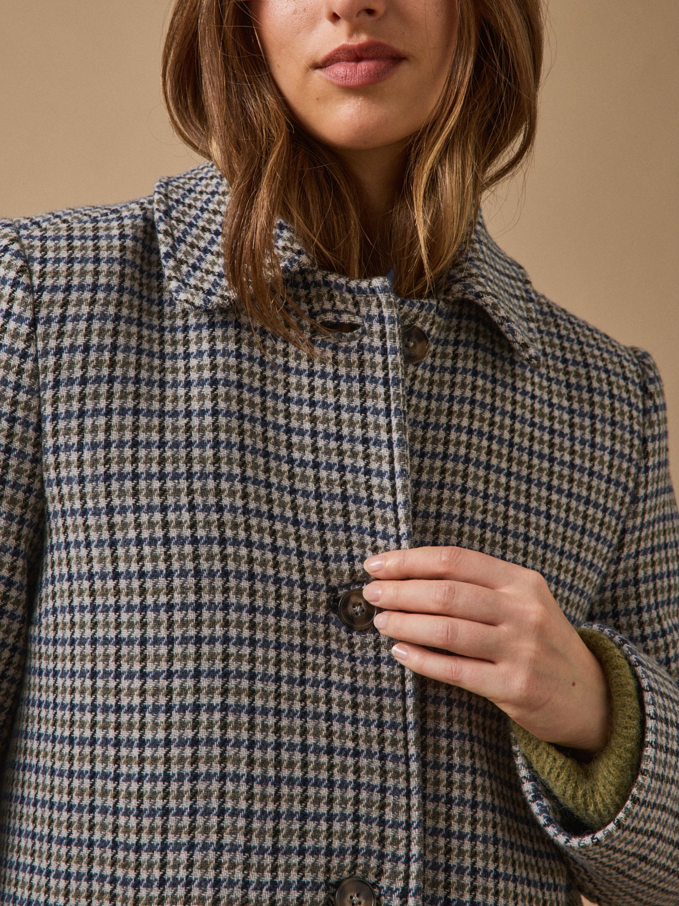 Manteau lainage pied-de-poule femme
