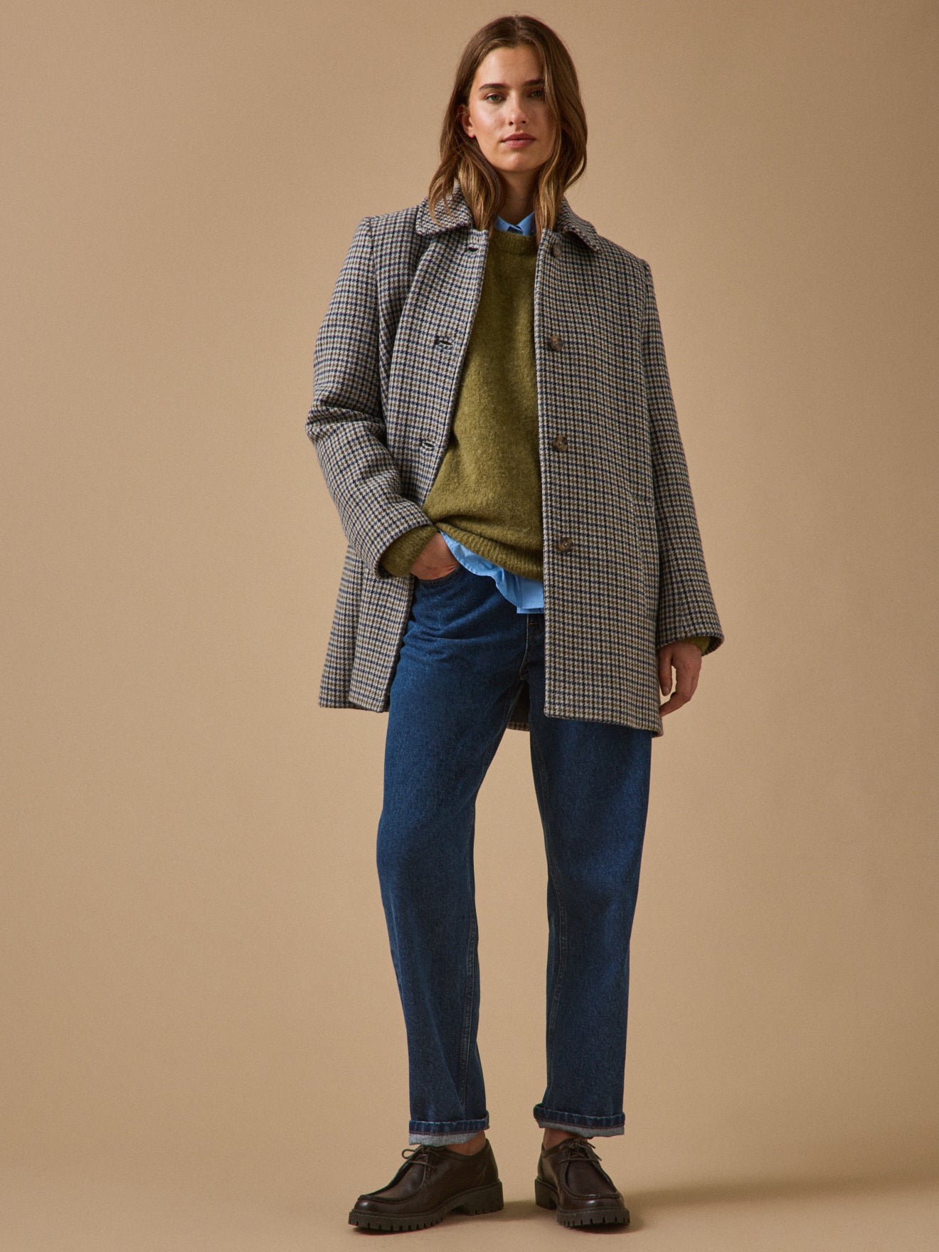Manteau lainage pied-de-poule femme