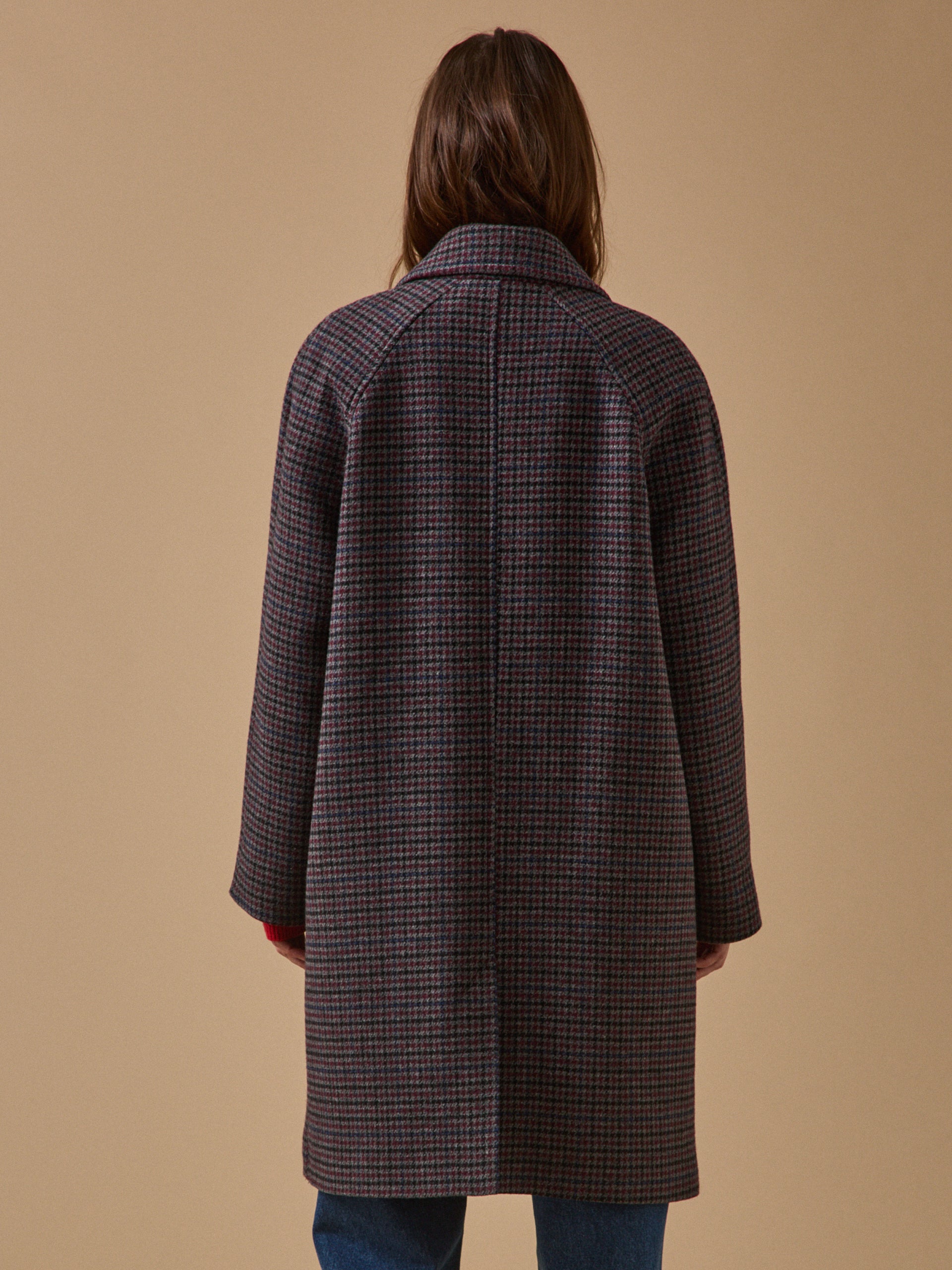 Manteau mi-long lainage pied-de-poule femme