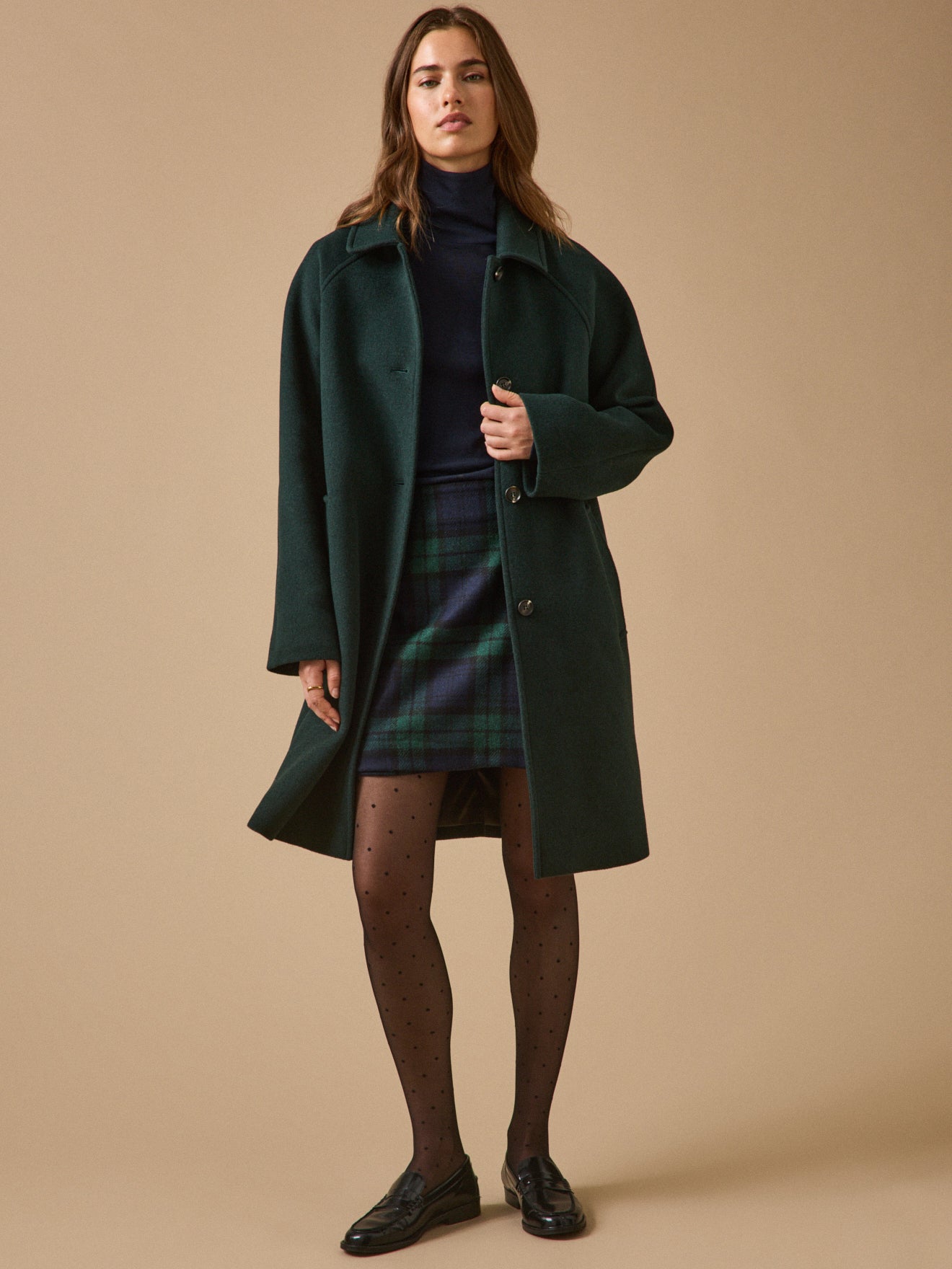 Manteau mi-long lainage uni femme