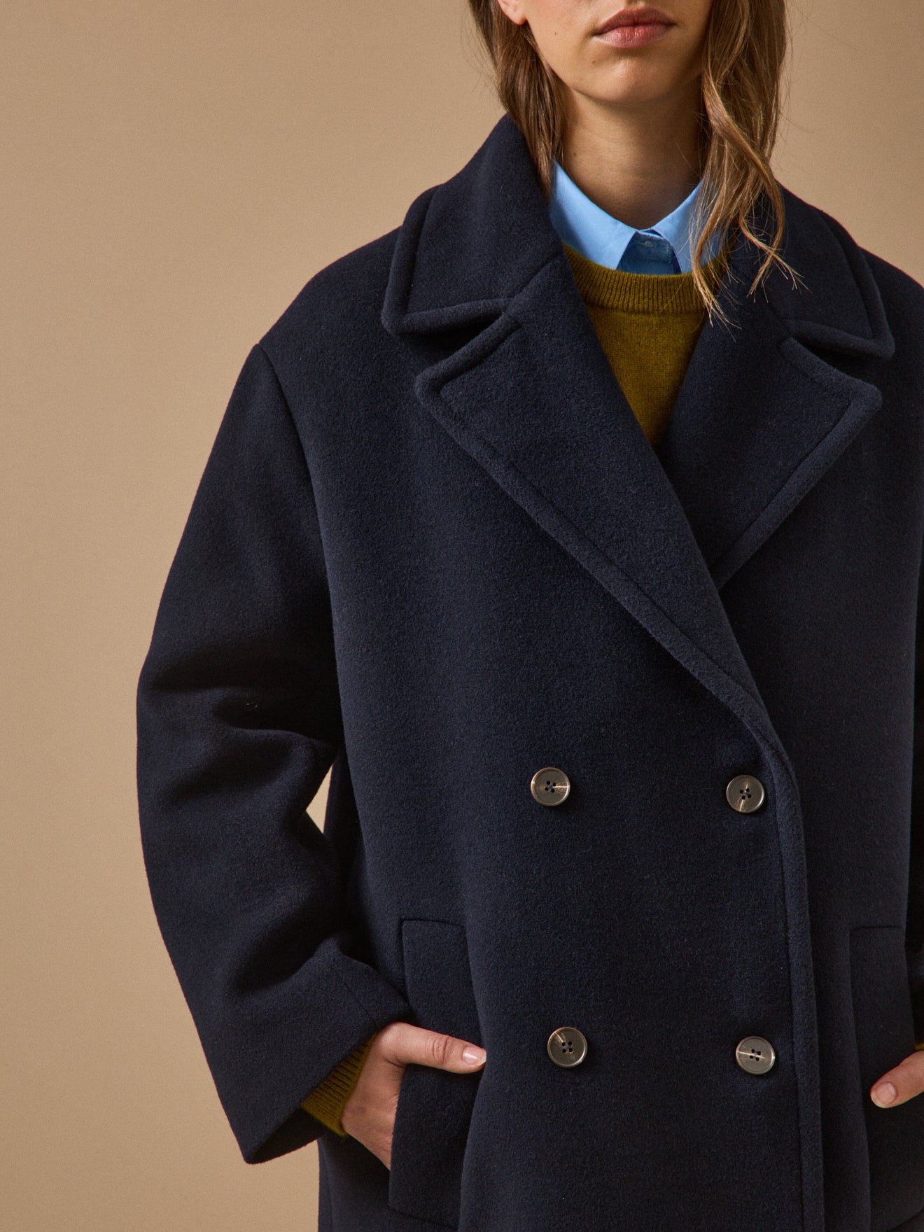 Manteau long lainage uni femme