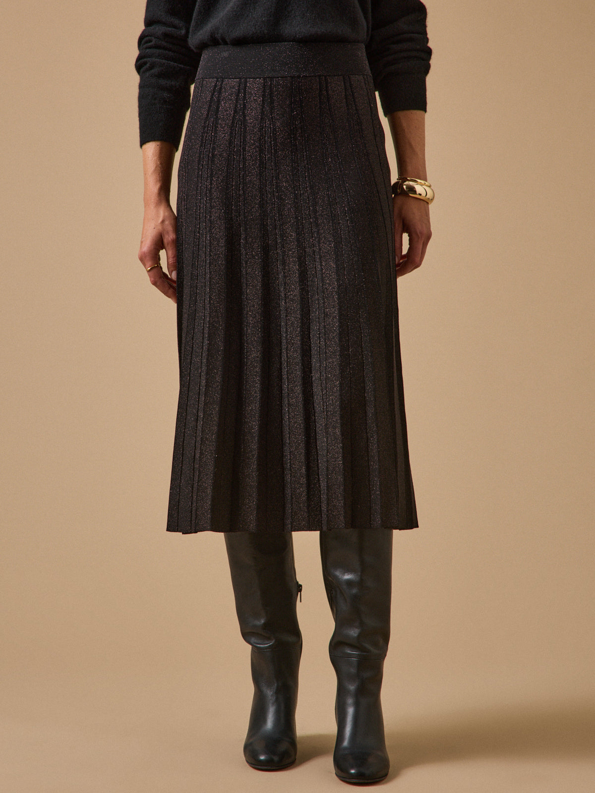 Jupe mi-longue maille plissée femme